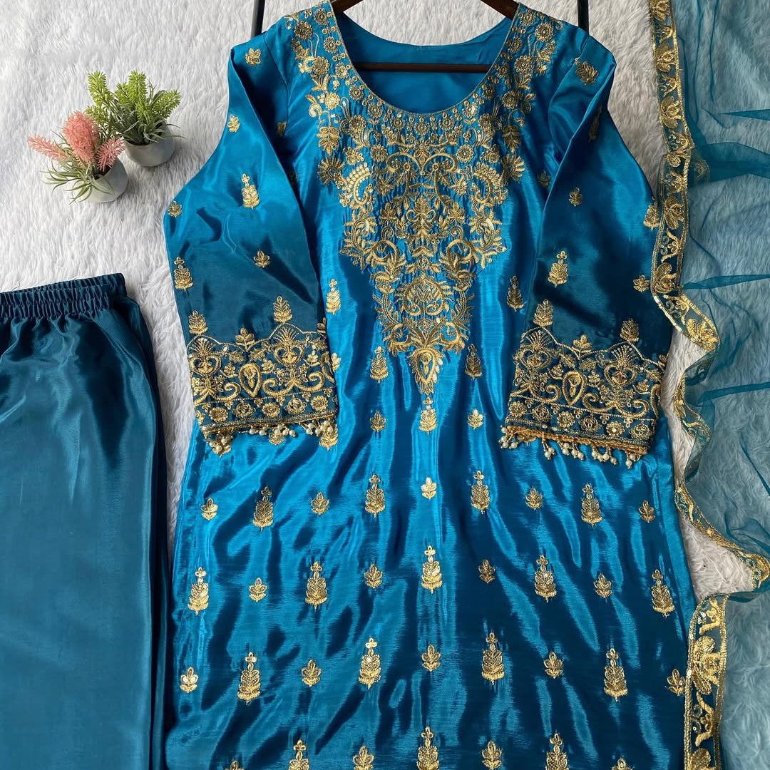 Designer Embroidered Kurta Pant Set with Dupatta | Festive, Eid & Wedding Wear Ethnic Suit for Women