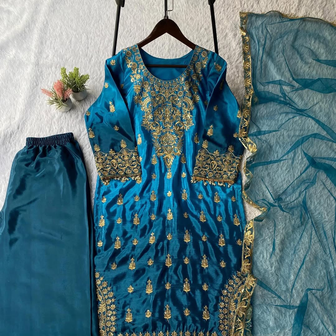 Designer Embroidered Kurta Pant Set with Dupatta | Festive, Eid & Wedding Wear Ethnic Suit for Women