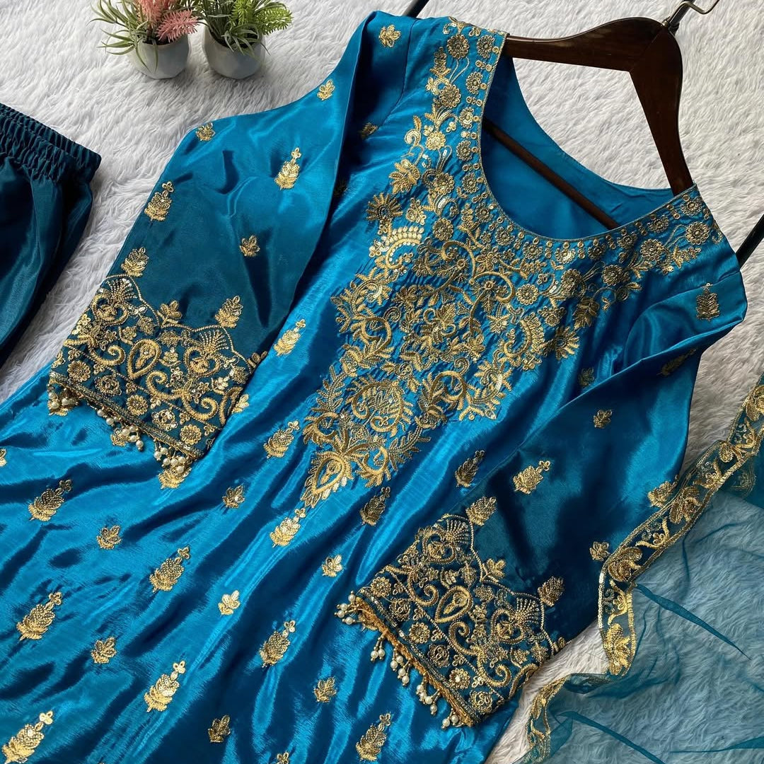 Designer Embroidered Kurta Pant Set with Dupatta | Festive, Eid & Wedding Wear Ethnic Suit for Women