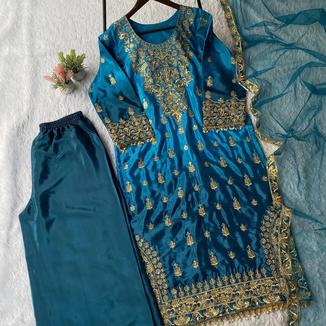 Designer Embroidered Kurta Pant Set with Dupatta | Festive, Eid & Wedding Wear Ethnic Suit for Women