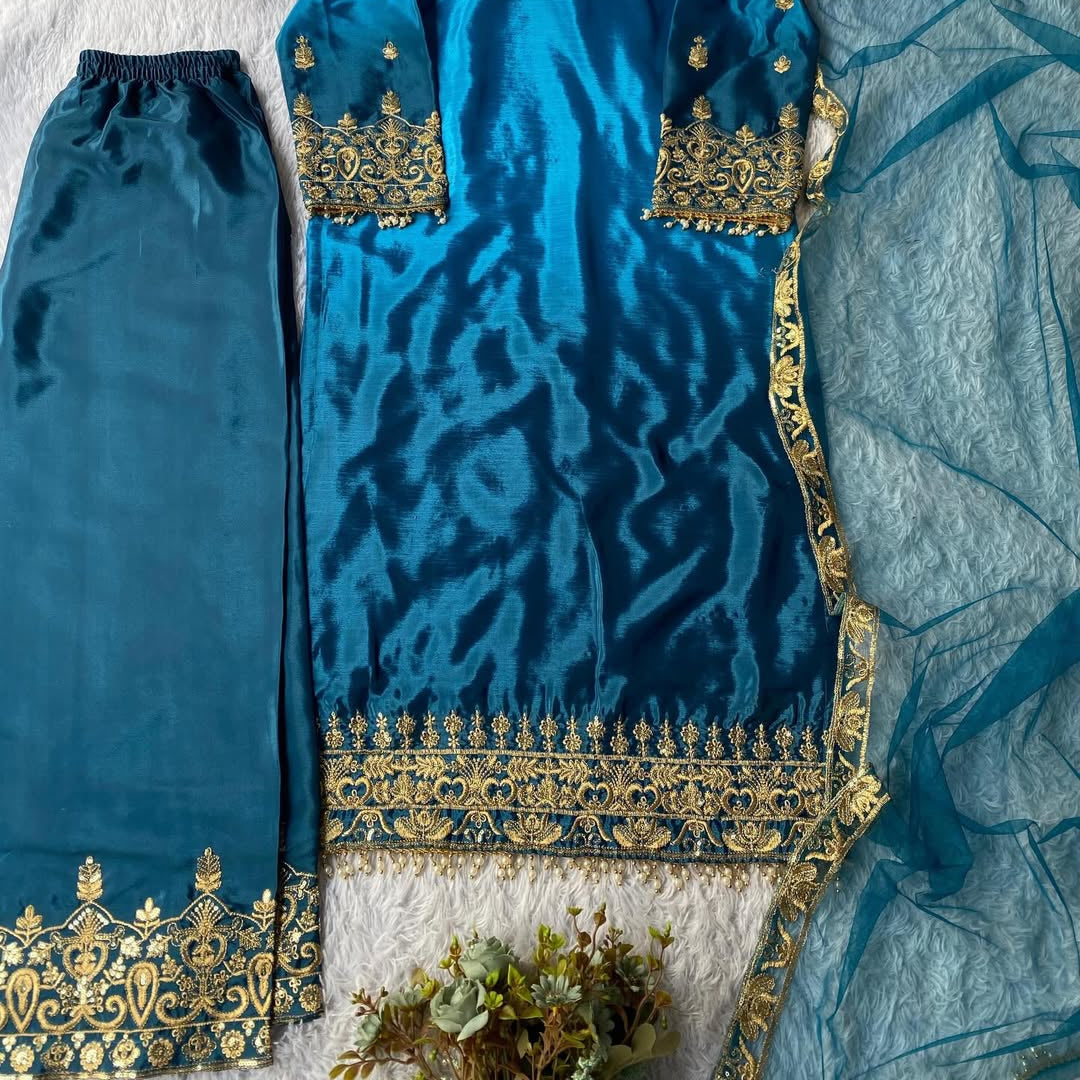 Designer Embroidered Kurta Pant Set with Dupatta | Festive, Eid & Wedding Wear Ethnic Suit for Women