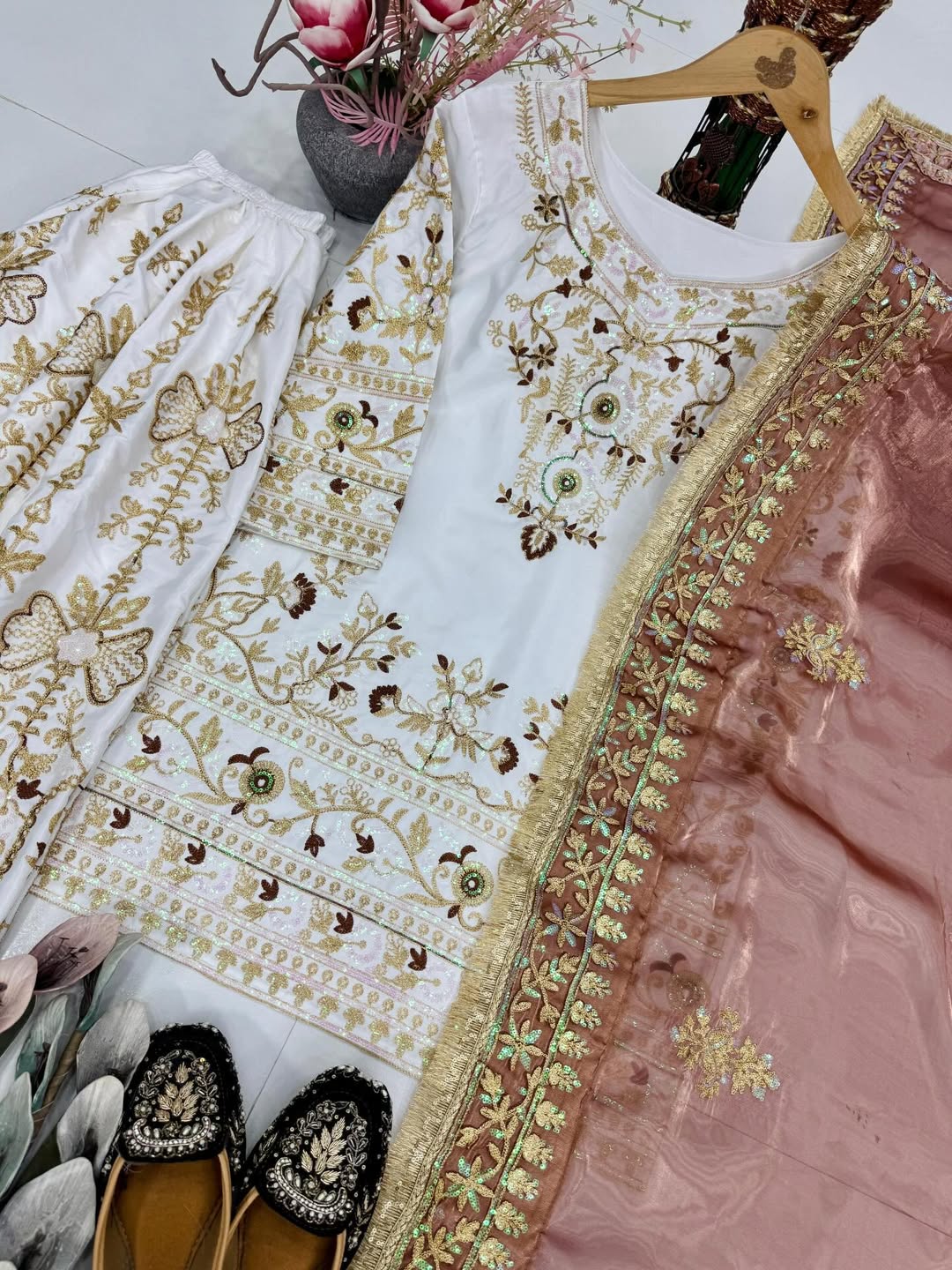 White Designer Heavy Natural Silk Embroidered Suit Set with Dupatta | Premium Festive Wear for Women
