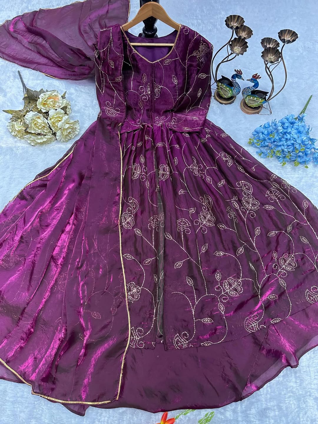 Wine Purple Designer Party Wear Gown with Embroidery & Dupatta | Premium Ethnic Gown for Women