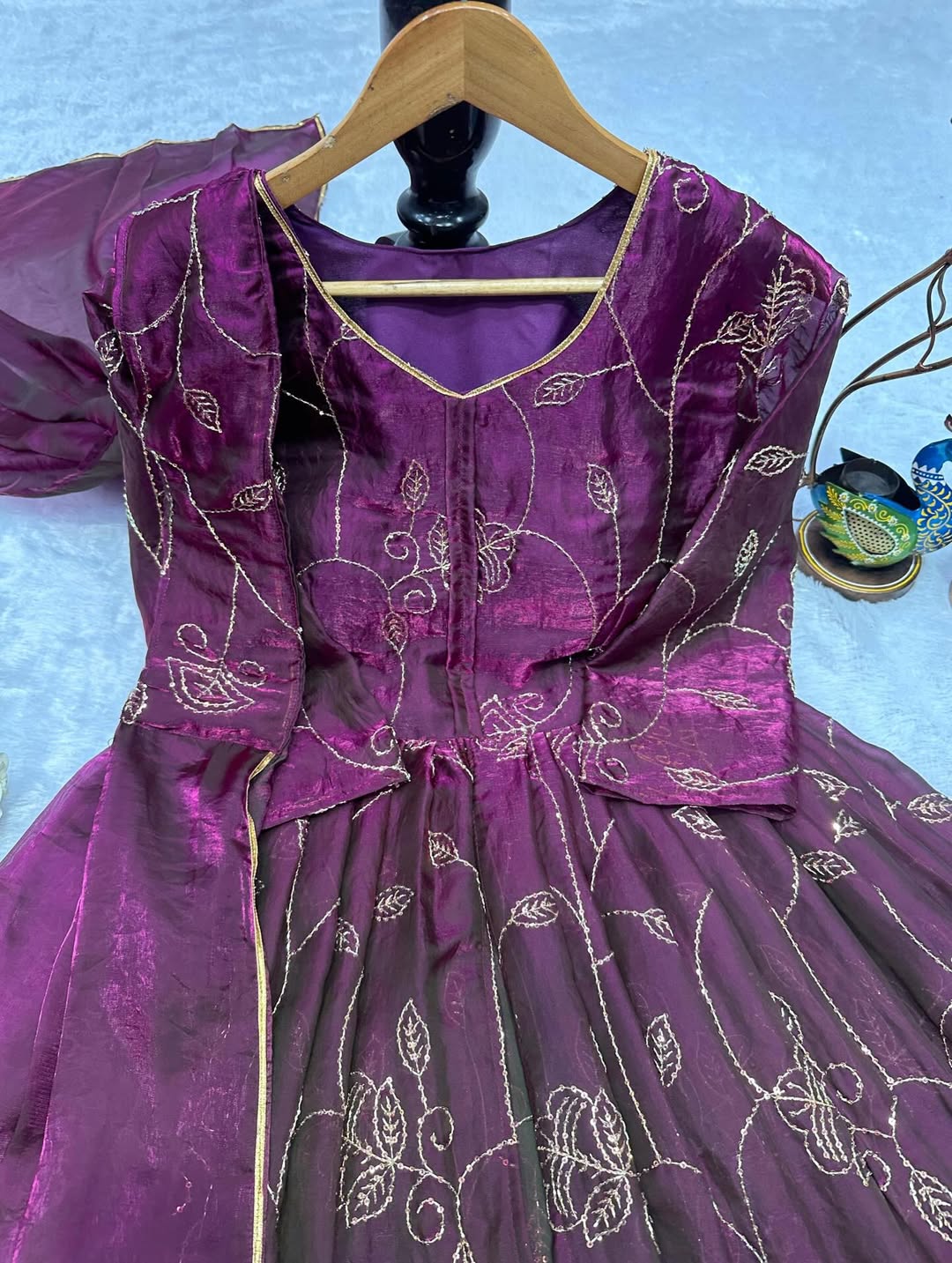 Wine Purple Designer Party Wear Gown with Embroidery & Dupatta | Premium Ethnic Gown for Women