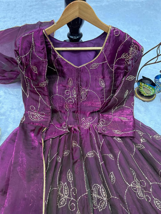 Wine Purple Designer Party Wear Gown with Embroidery & Dupatta | Premium Ethnic Gown for Women