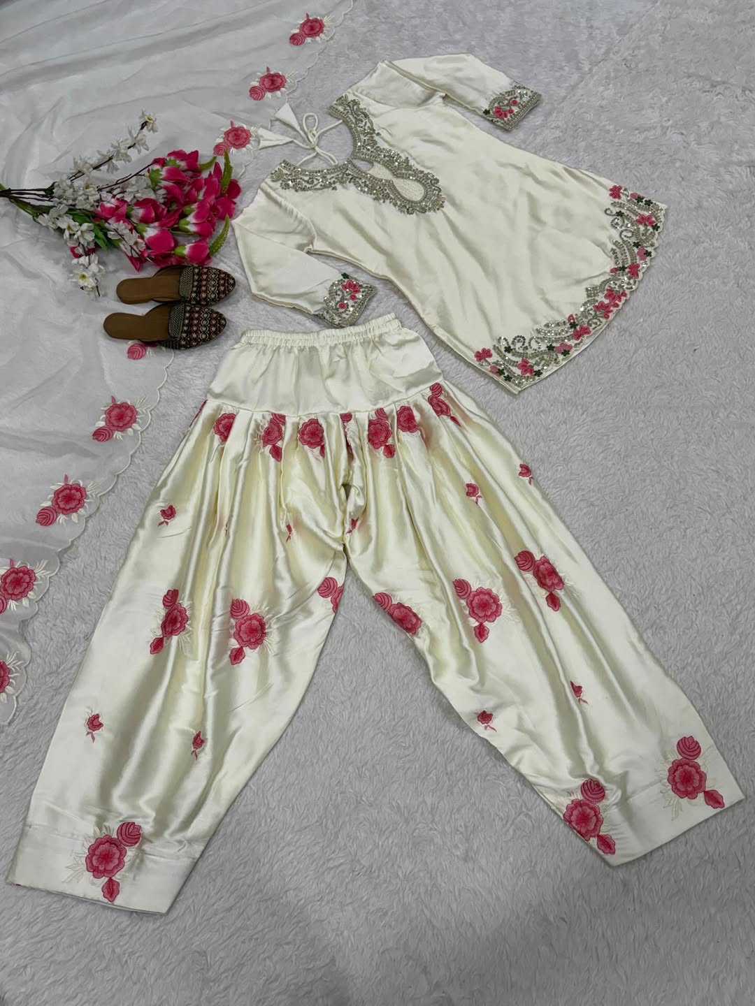 Ivory White Designer Kurta Patiala Set with Floral Embroidery & Dupatta | Party Wear Festive Ethnic Outfit for Women