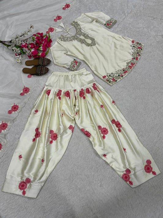Ivory White Designer Kurta Patiala Set with Floral Embroidery & Dupatta | Party Wear Festive Ethnic Outfit for Women