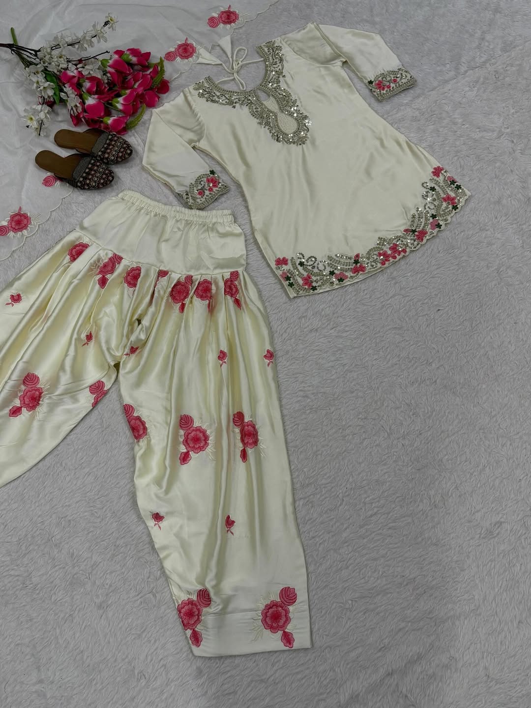 Ivory White Designer Kurta Patiala Set with Floral Embroidery & Dupatta | Party Wear Festive Ethnic Outfit for Women