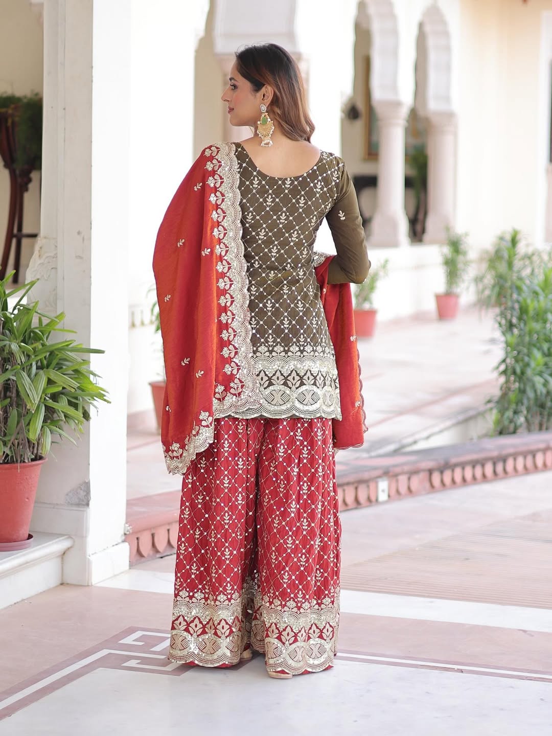 Premium Designer Embroidered Kurta Sharara Set with Dupatta – Festive & Party Wear