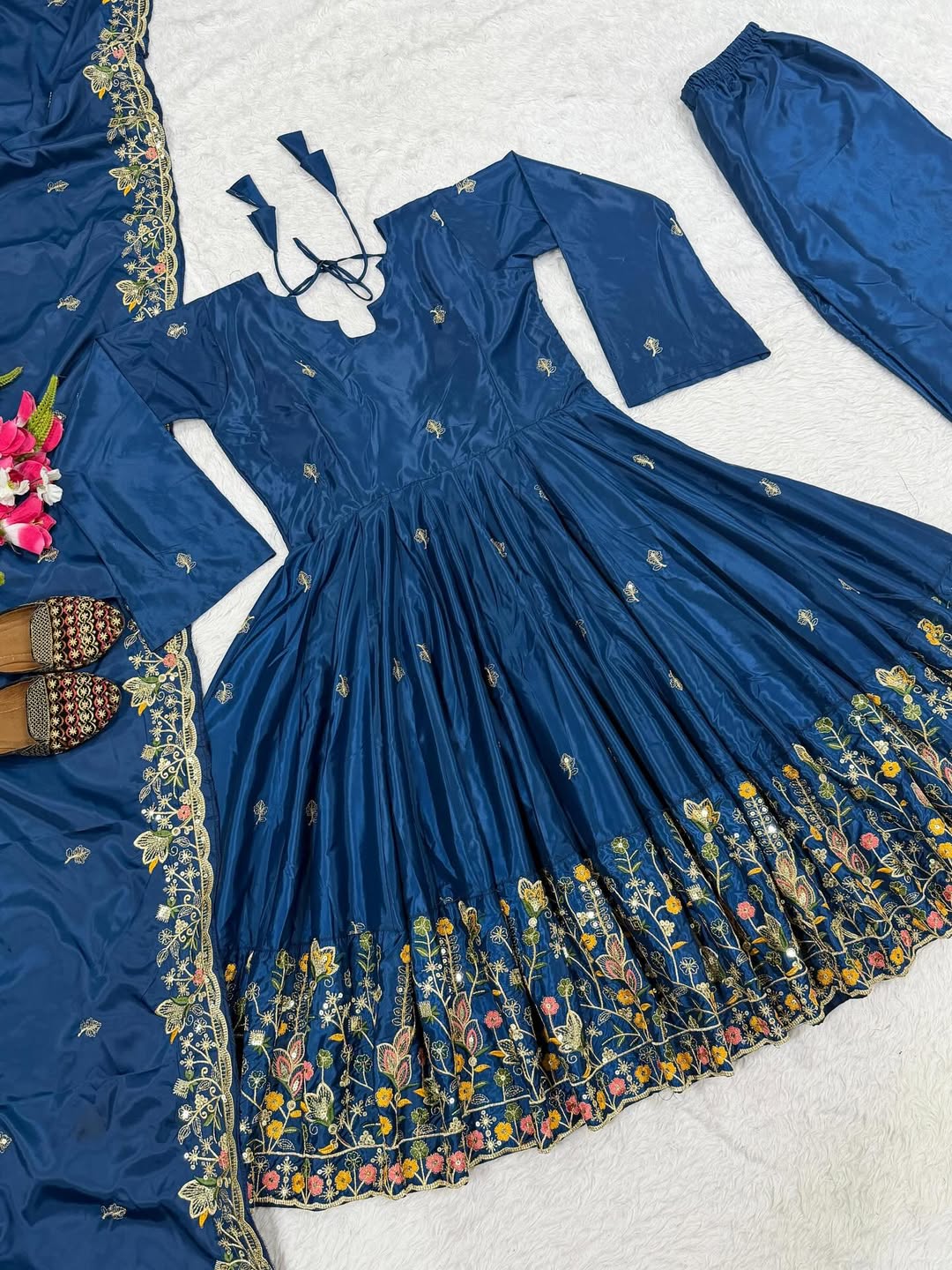 Designer Floral Embroidered Anarkali Suit Set with Dupatta & Pant | Festive & Party Wear Anarkali for Women