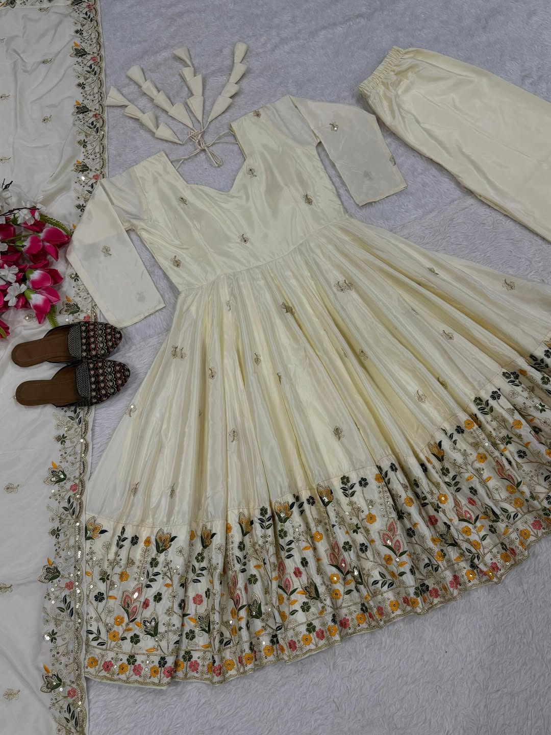 Designer Floral Embroidered Anarkali Suit Set with Dupatta & Pant | Festive & Party Wear Anarkali for Women