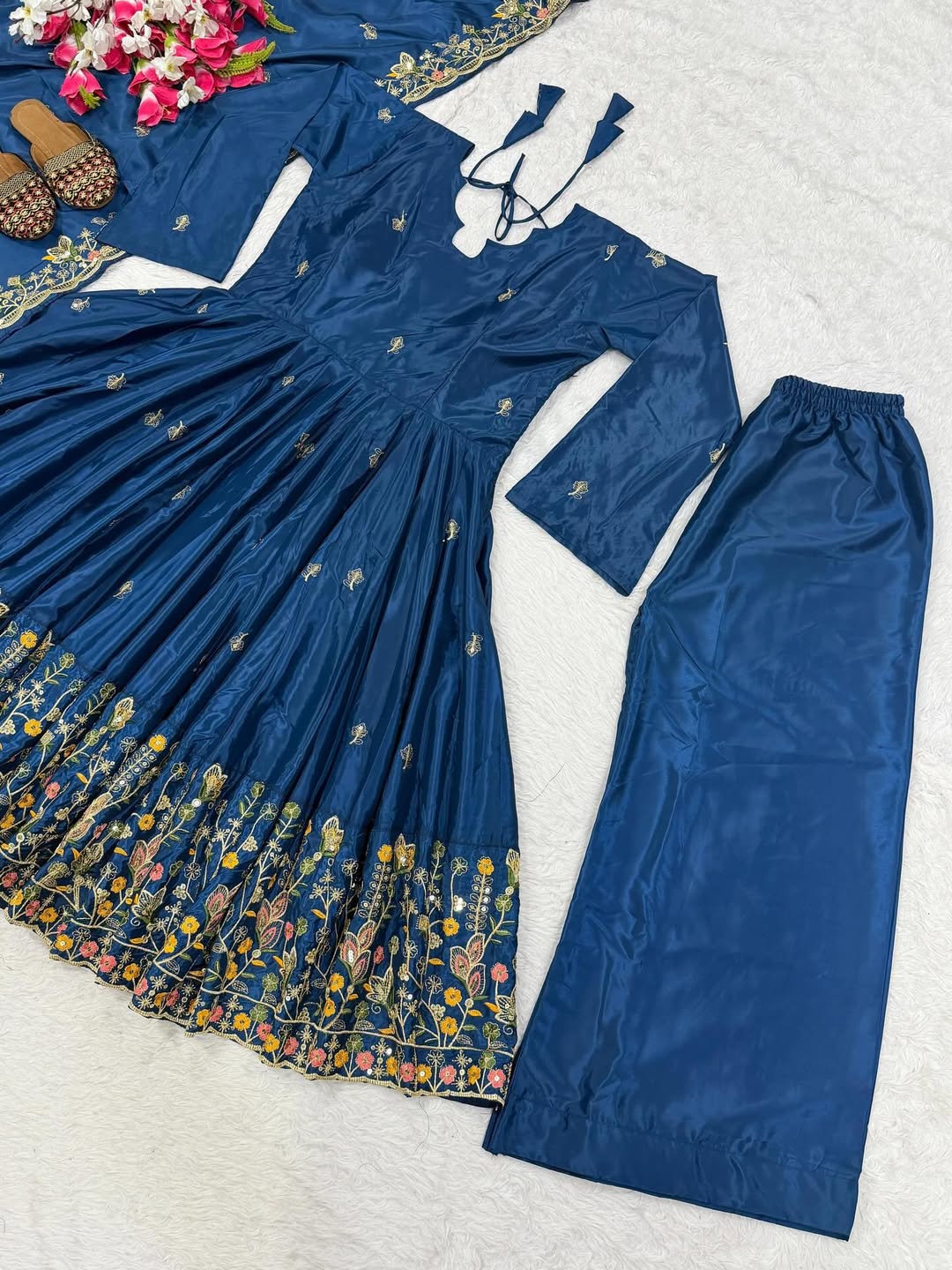 Designer Floral Embroidered Anarkali Suit Set with Dupatta & Pant | Festive & Party Wear Anarkali for Women