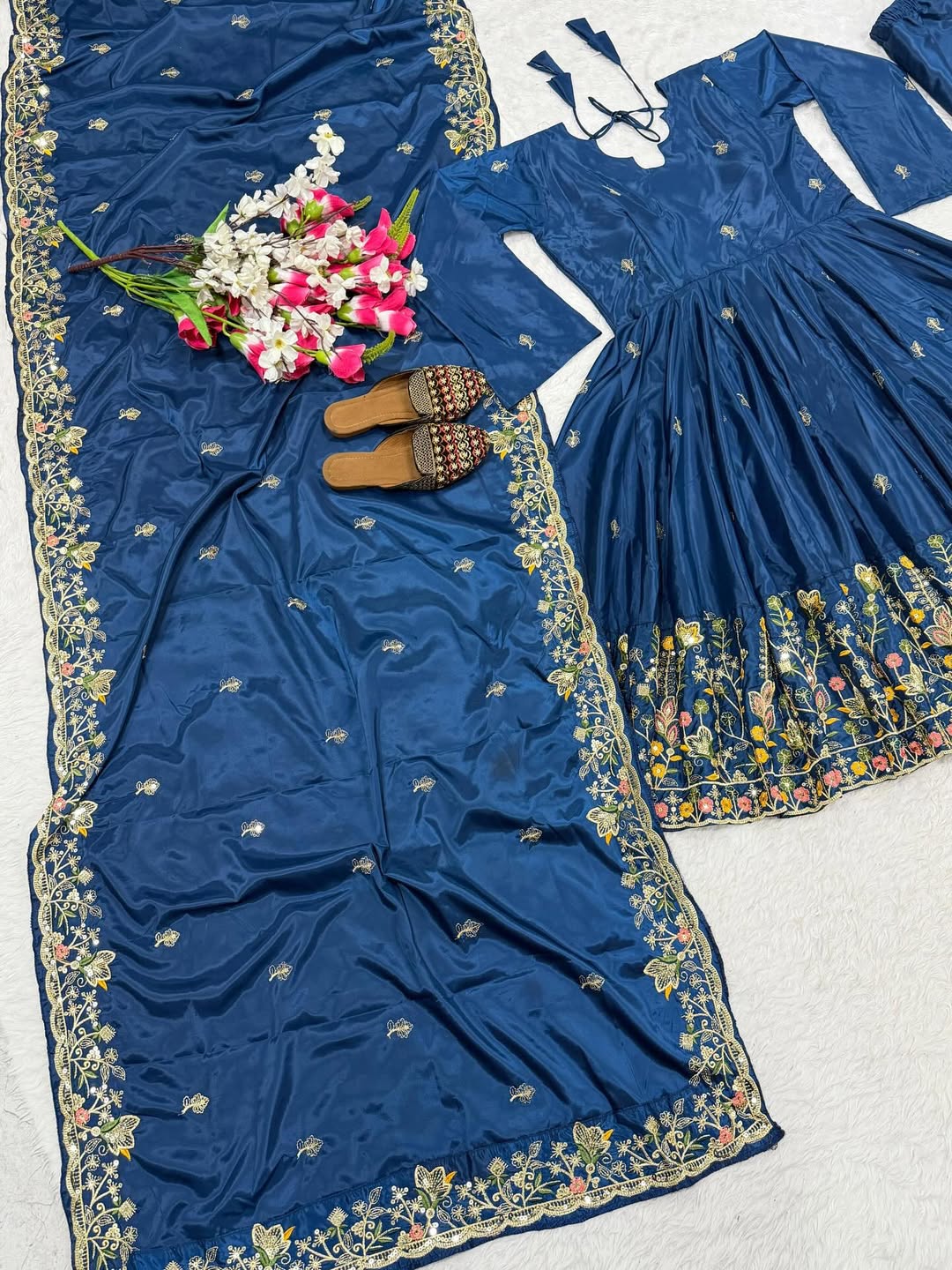 Designer Floral Embroidered Anarkali Suit Set with Dupatta & Pant | Festive & Party Wear Anarkali for Women