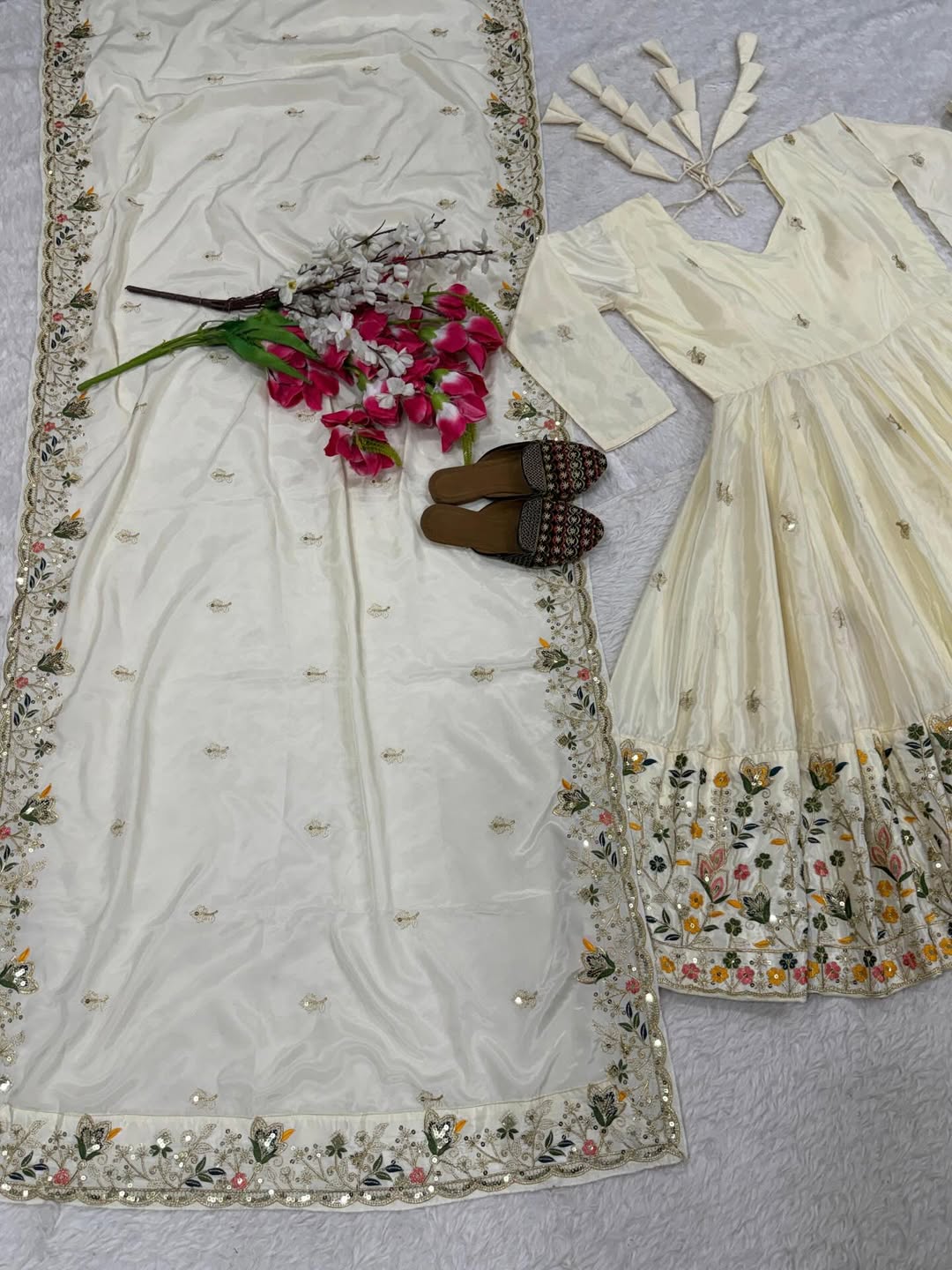 Designer Floral Embroidered Anarkali Suit Set with Dupatta & Pant | Festive & Party Wear Anarkali for Women