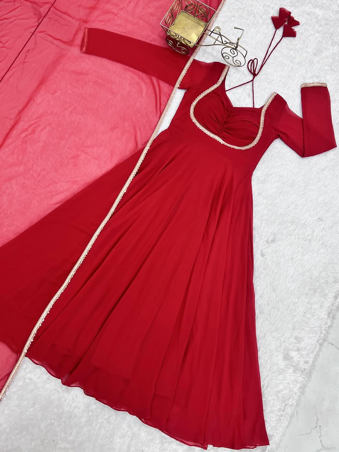 Designer Georgette Anarkali Gown with Dupatta | Party Wear Long Anarkali Dress | Indian Ethnic Gown