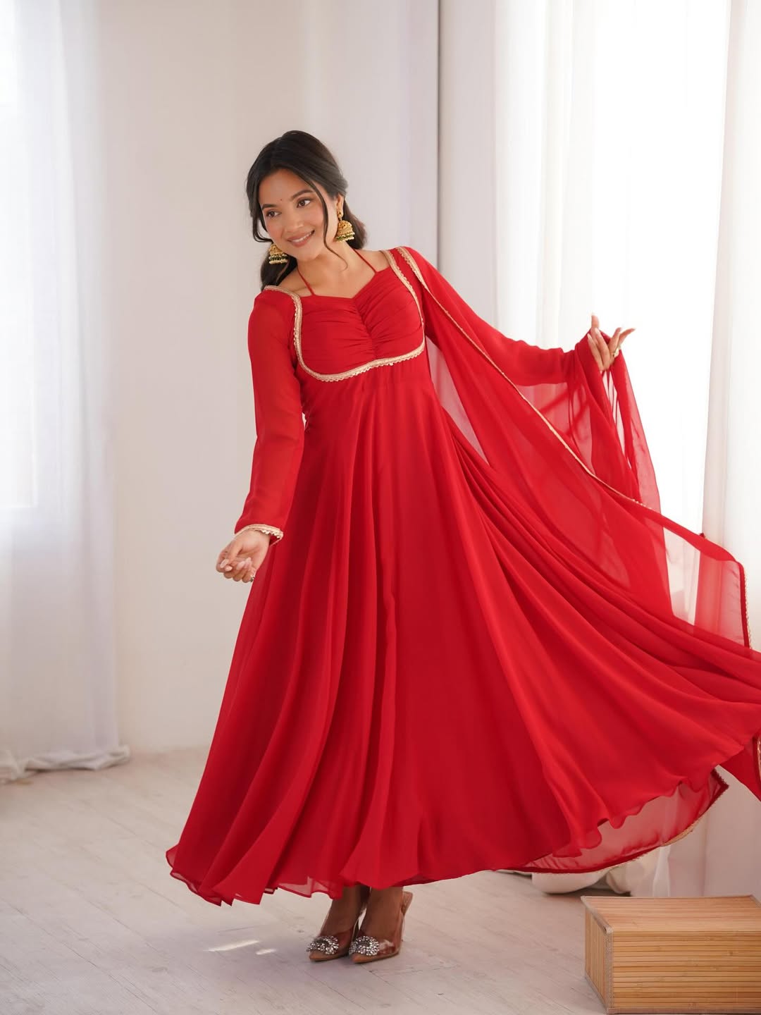 Designer Georgette Anarkali Gown with Dupatta | Party Wear Long Anarkali Dress | Indian Ethnic Gown