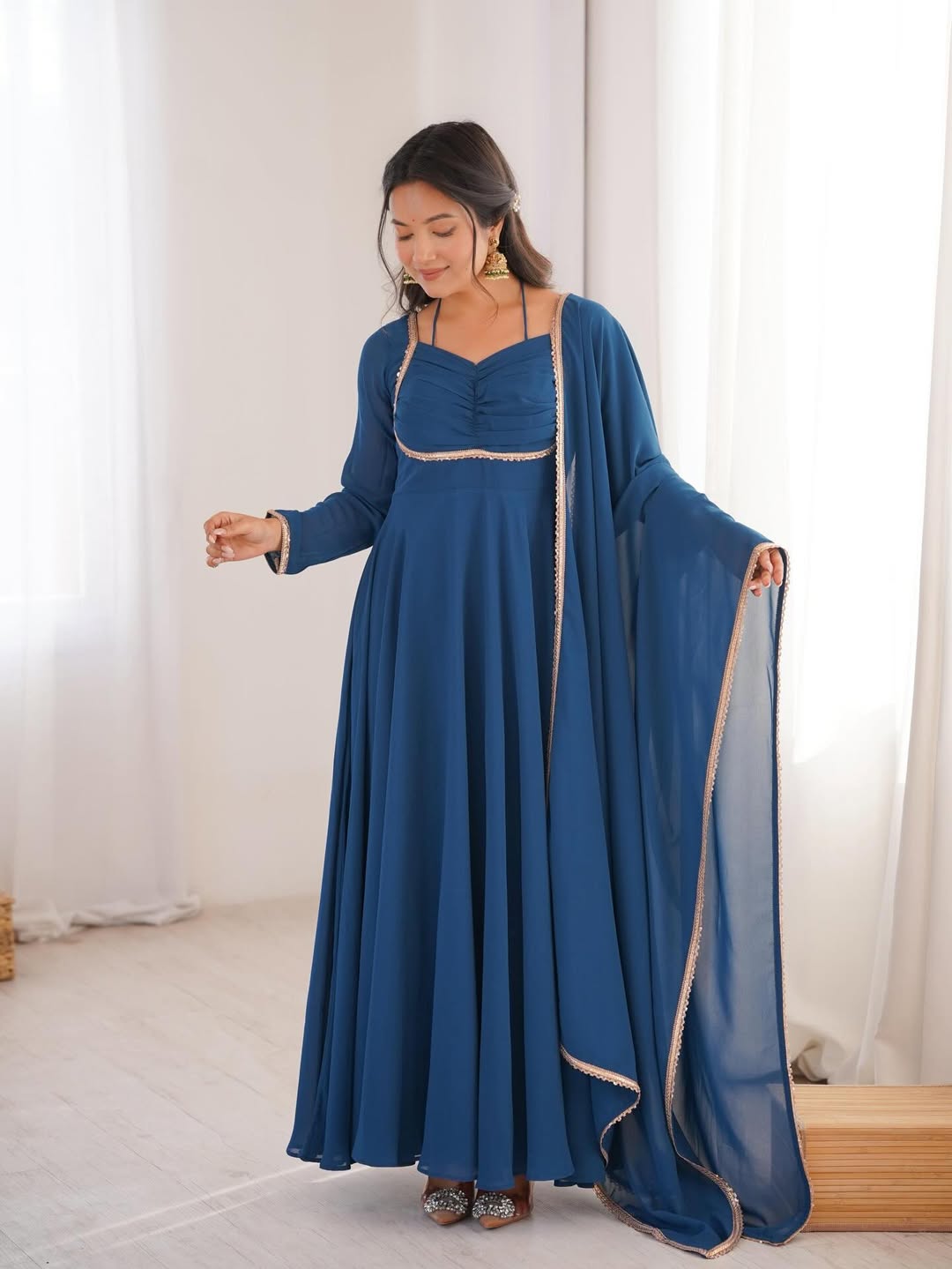 Designer Georgette Anarkali Gown with Dupatta | Party Wear Long Anarkali Dress | Indian Ethnic Gown