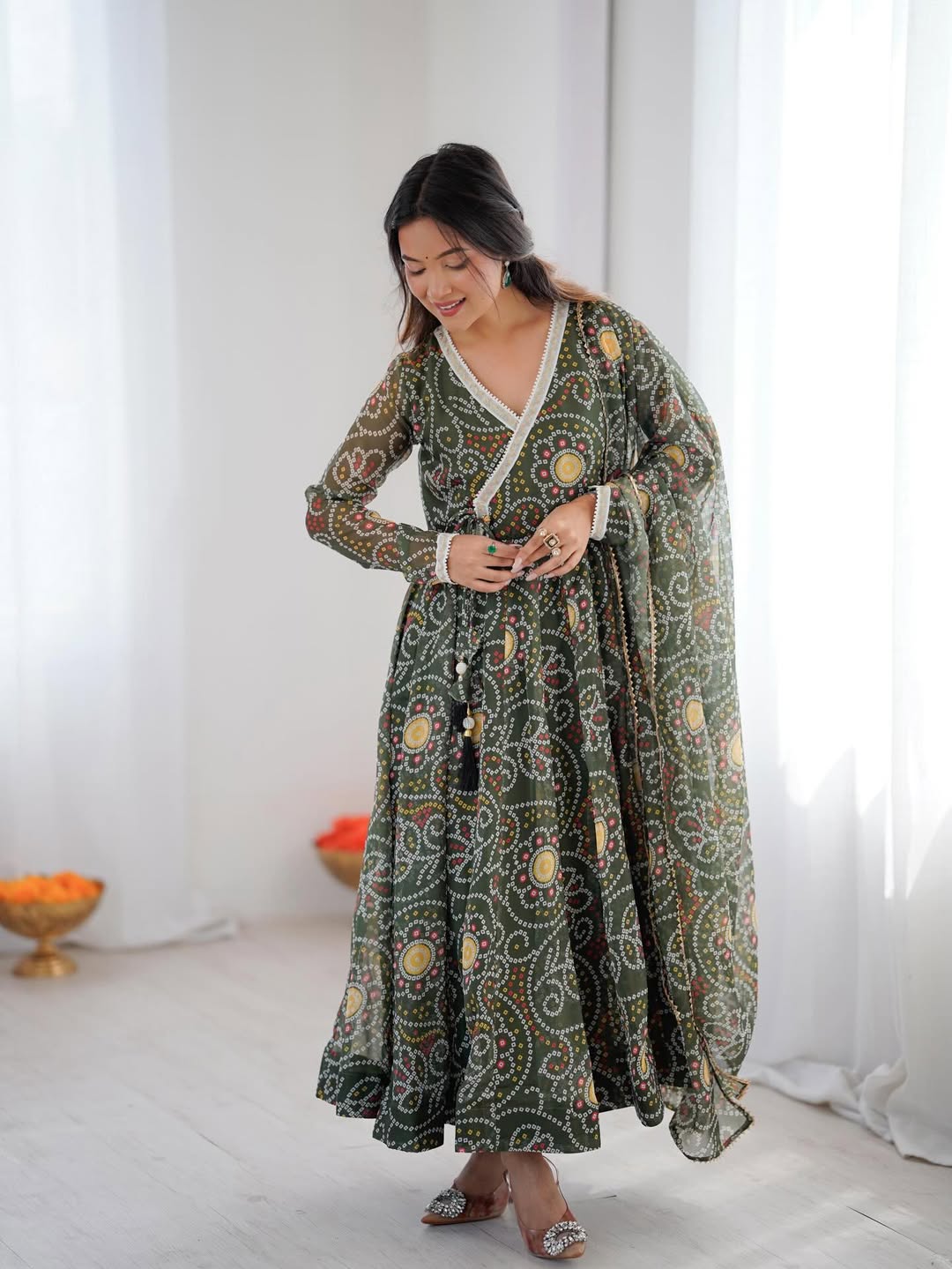 Printed Anarkali Gown with Dupatta for Women – Elegant Festive & Party Wear