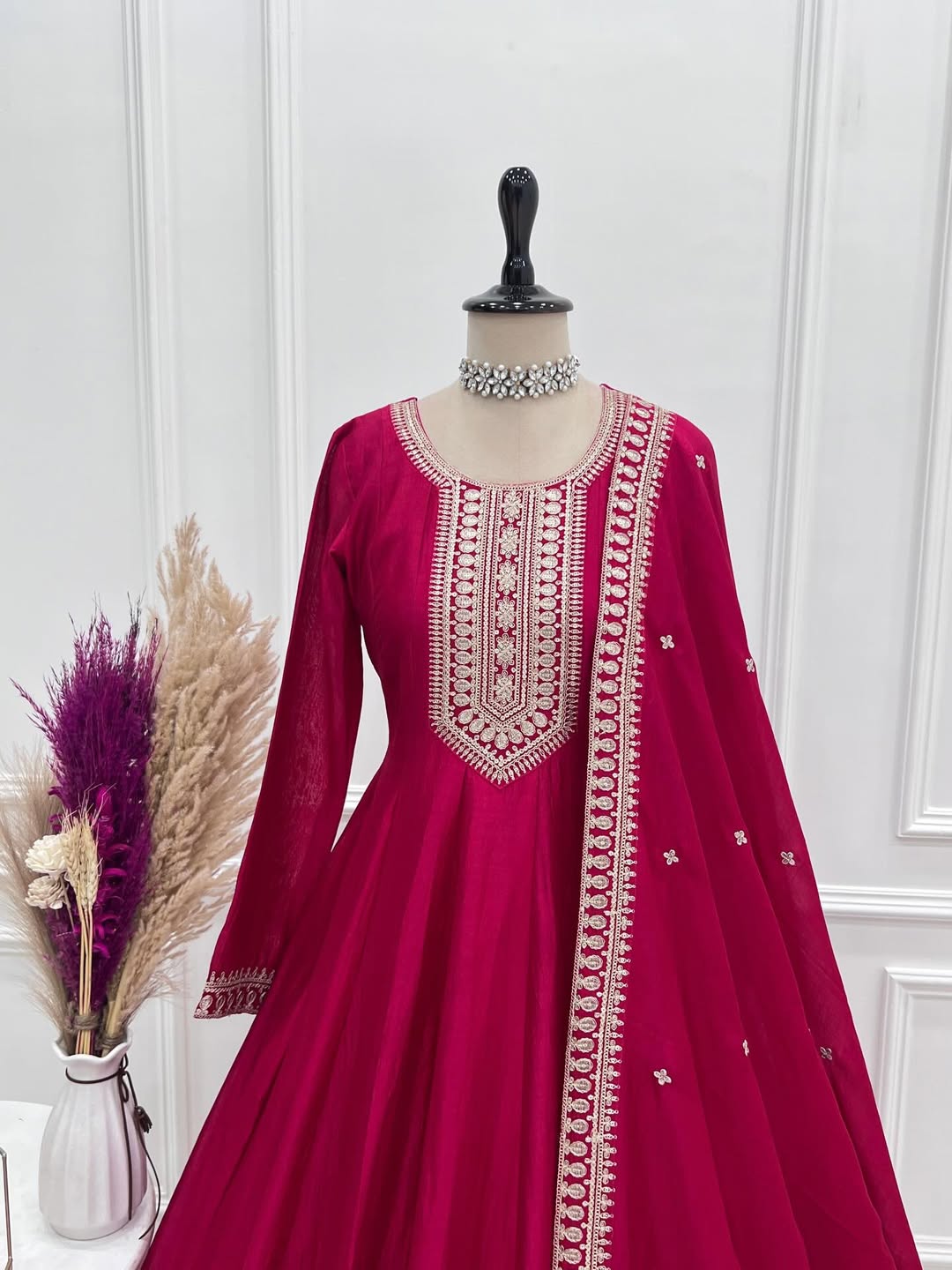 Designer Wine Anarkali Suit with Dupatta | Embroidered Party Wear Ethnic Dress for Women