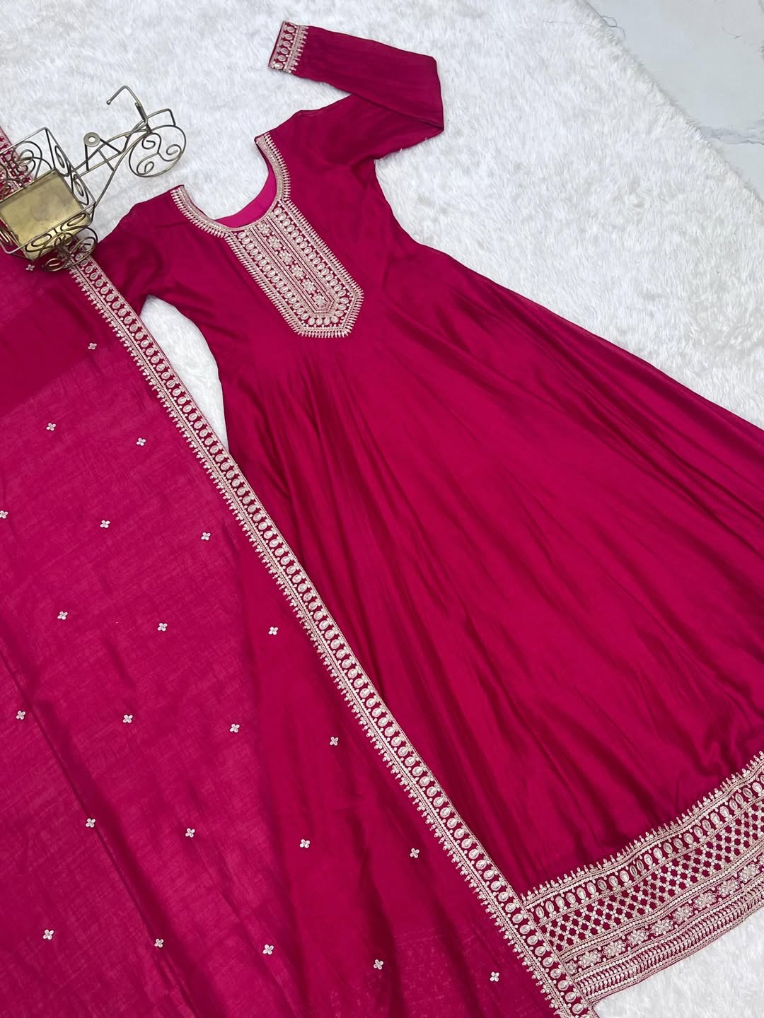 Designer Wine Anarkali Suit with Dupatta | Embroidered Party Wear Ethnic Dress for Women