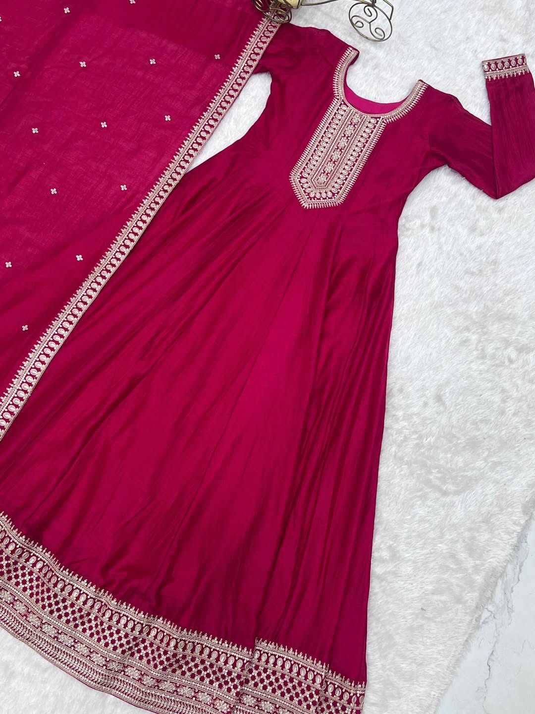 Designer Wine Anarkali Suit with Dupatta | Embroidered Party Wear Ethnic Dress for Women