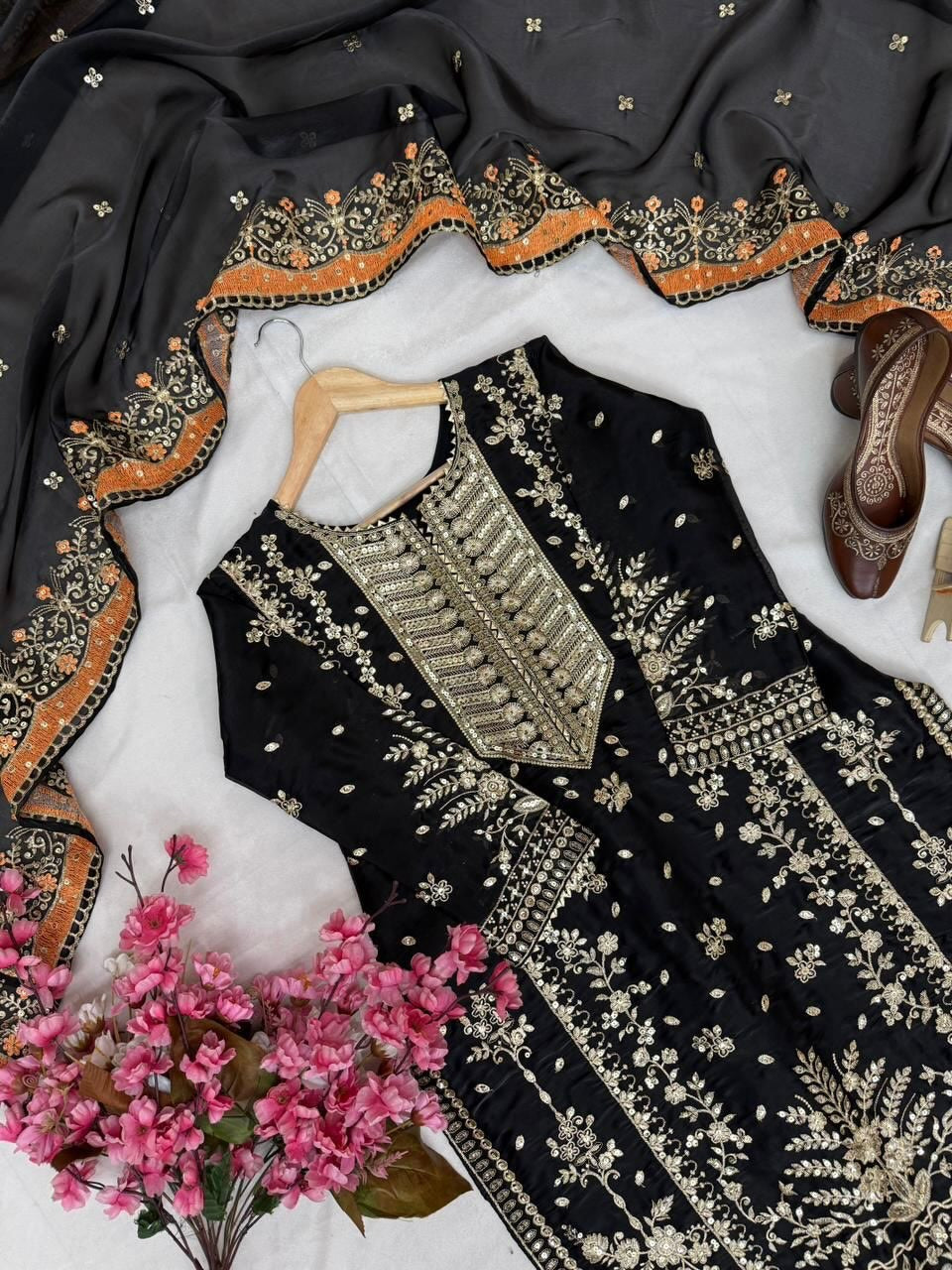 GMY Silk Edition Embroidered Kurta Palazzo Set with Dupatta – Premium Festive Wear