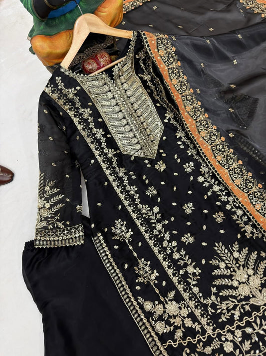 GMY Silk Edition Embroidered Kurta Palazzo Set with Dupatta – Premium Festive Wear