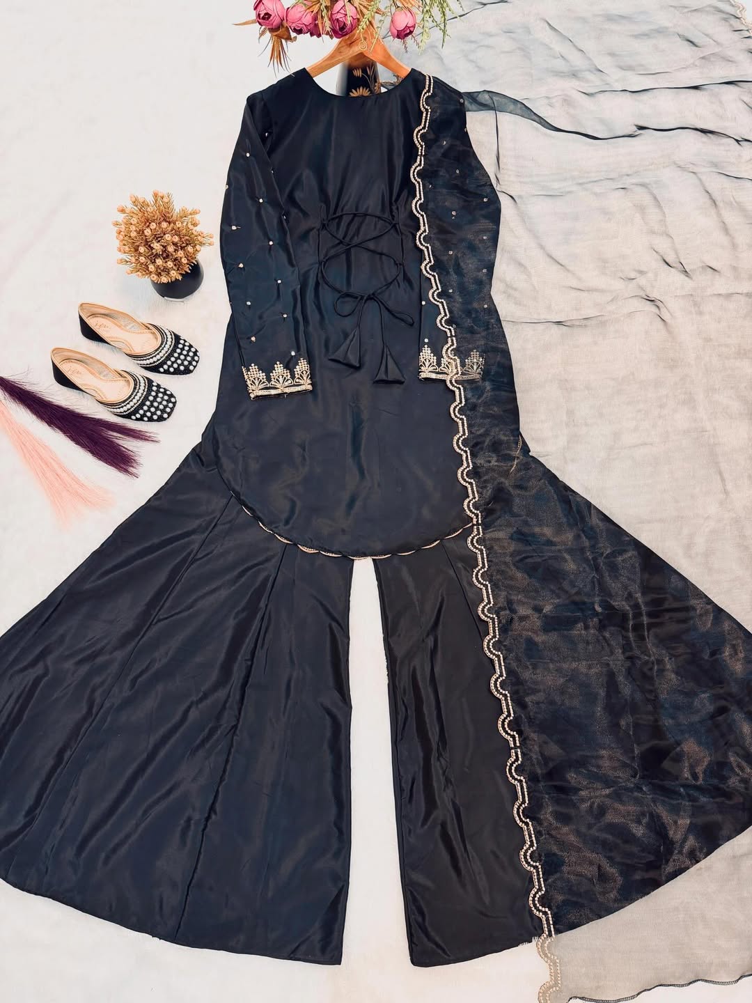 Designer Heavy Embroidered Kurti Palazzo Set with Net Dupatta | Party & Festive Wear for Women