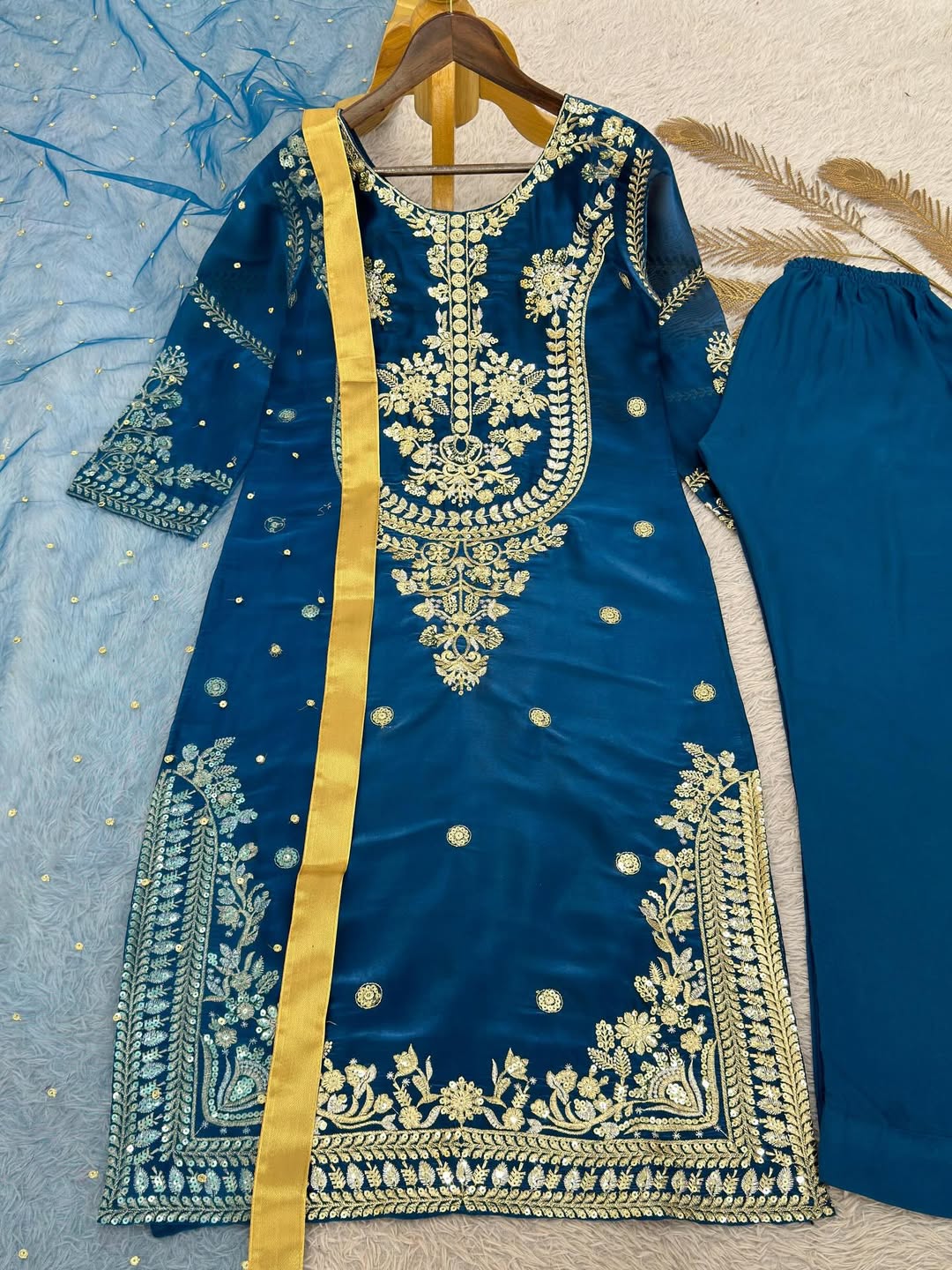 Designer Kurta Pant Set with Mirror Work & Dupatta | Festive Party Wear Ethnic Outfit for Women