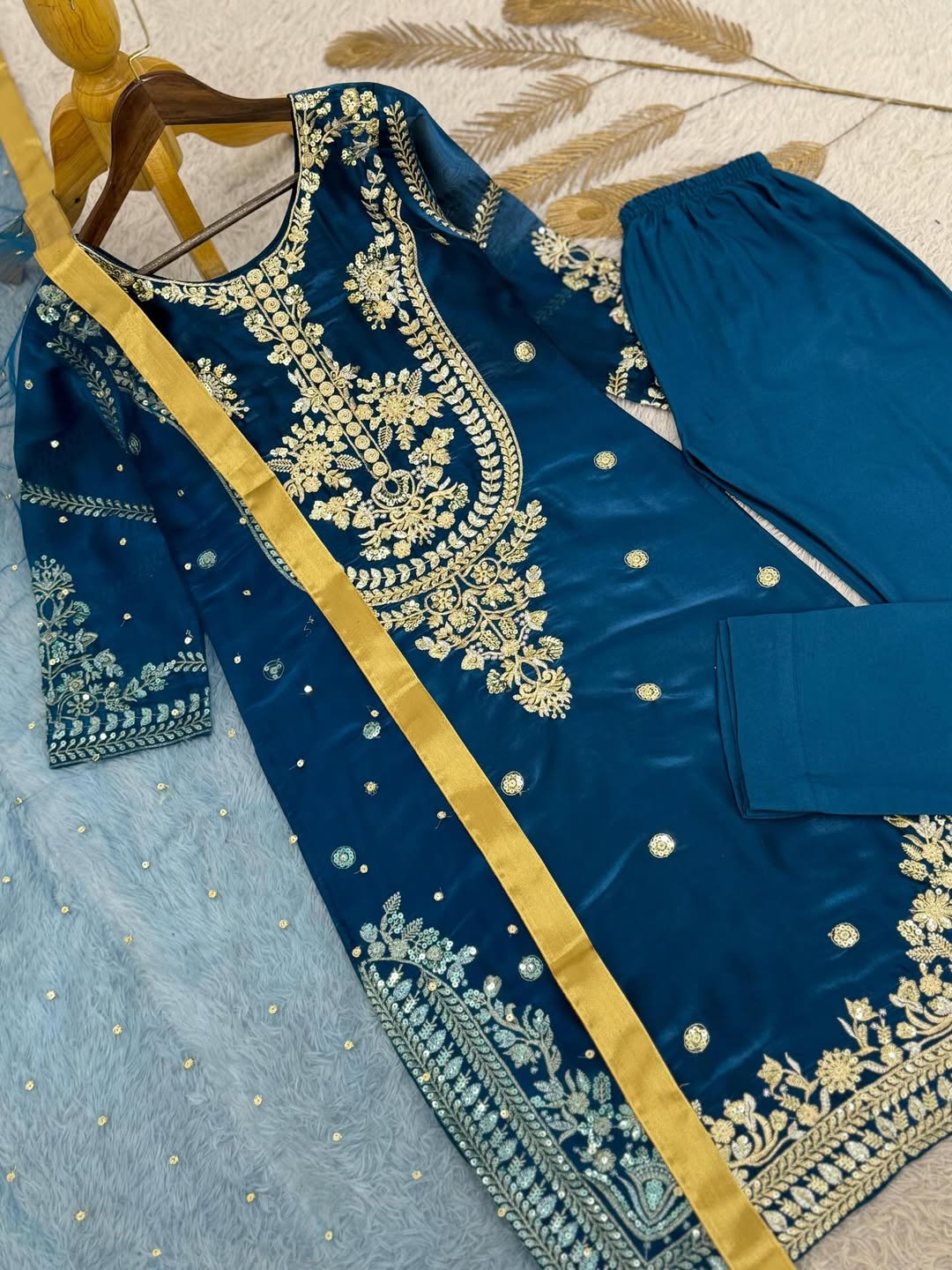 Designer Kurta Pant Set with Mirror Work & Dupatta | Festive Party Wear Ethnic Outfit for Women
