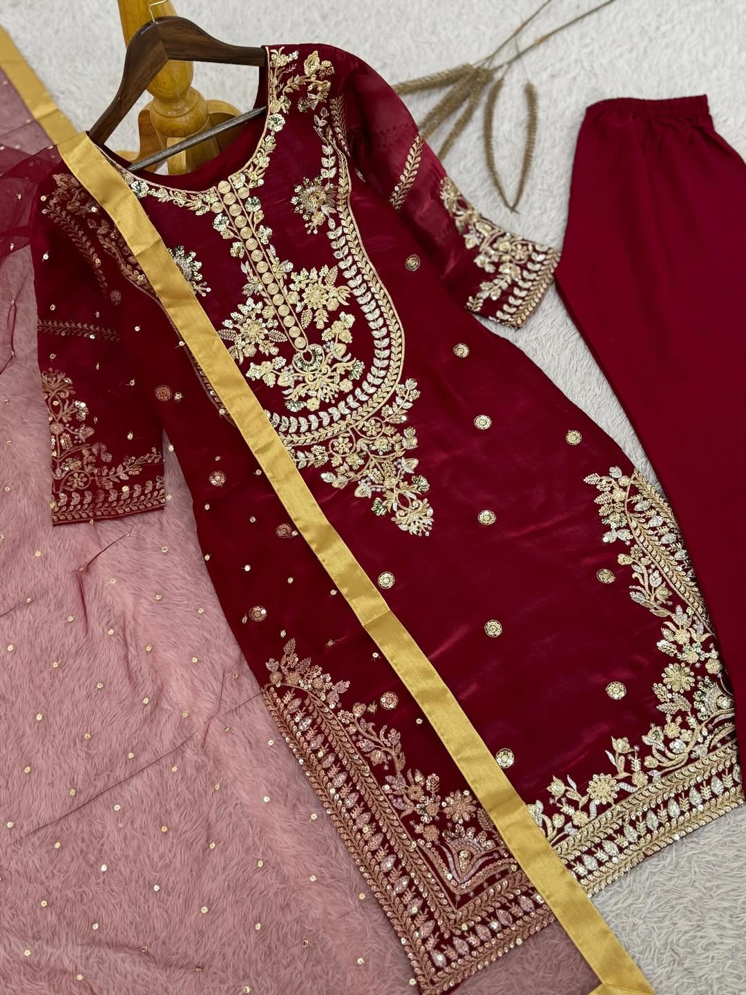 Designer Kurta Pant Set with Mirror Work & Dupatta | Festive Party Wear Ethnic Outfit for Women