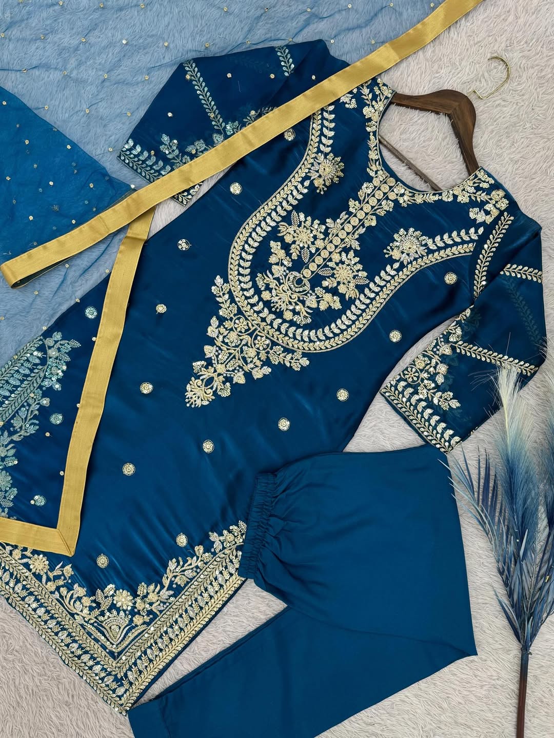 Designer Kurta Pant Set with Mirror Work & Dupatta | Festive Party Wear Ethnic Outfit for Women