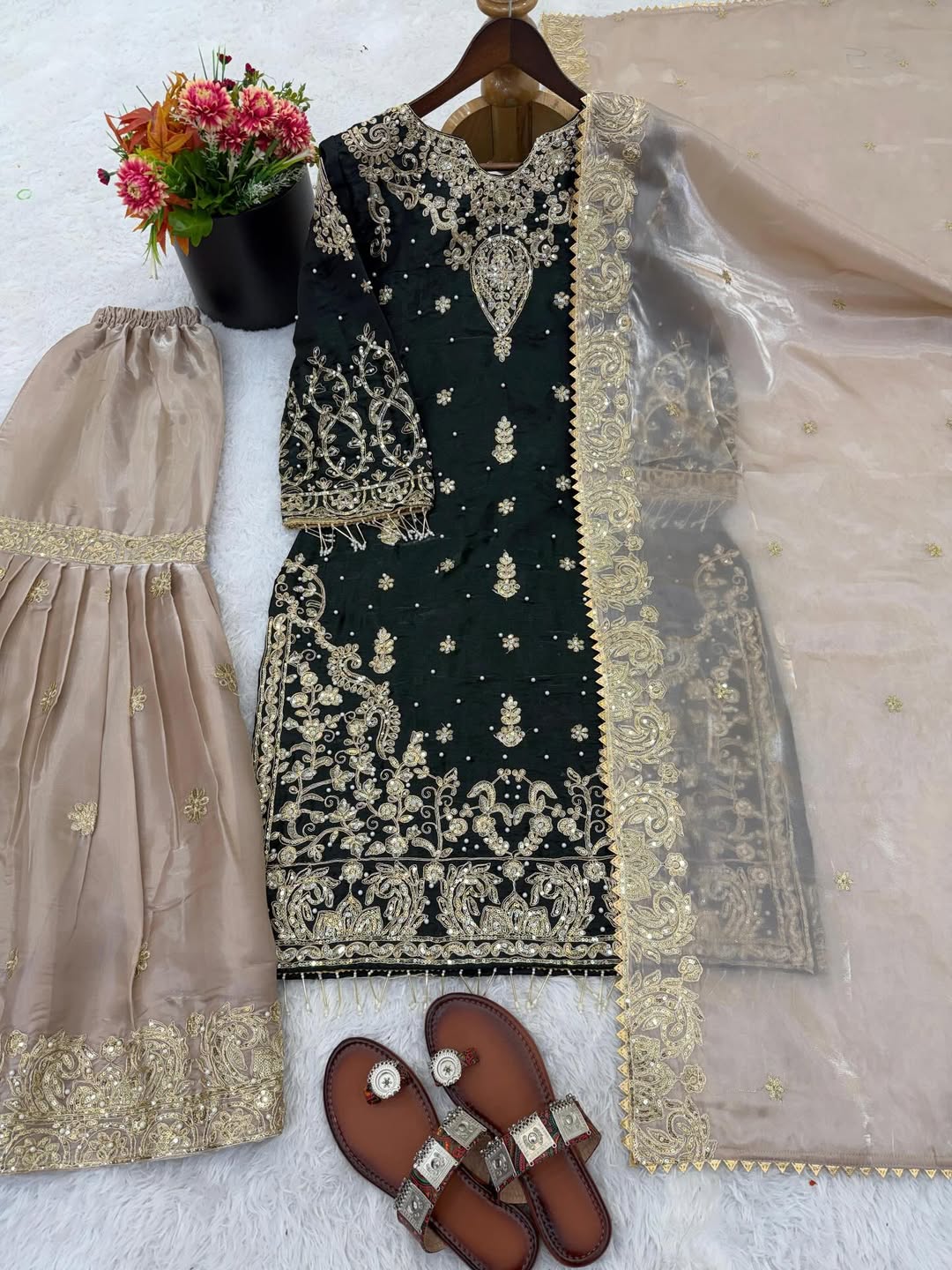 ✨ Designer Heavy Embroidered Kurti Sharara Set with Net Dupatta | Eid Special Party Wear Suit ✨