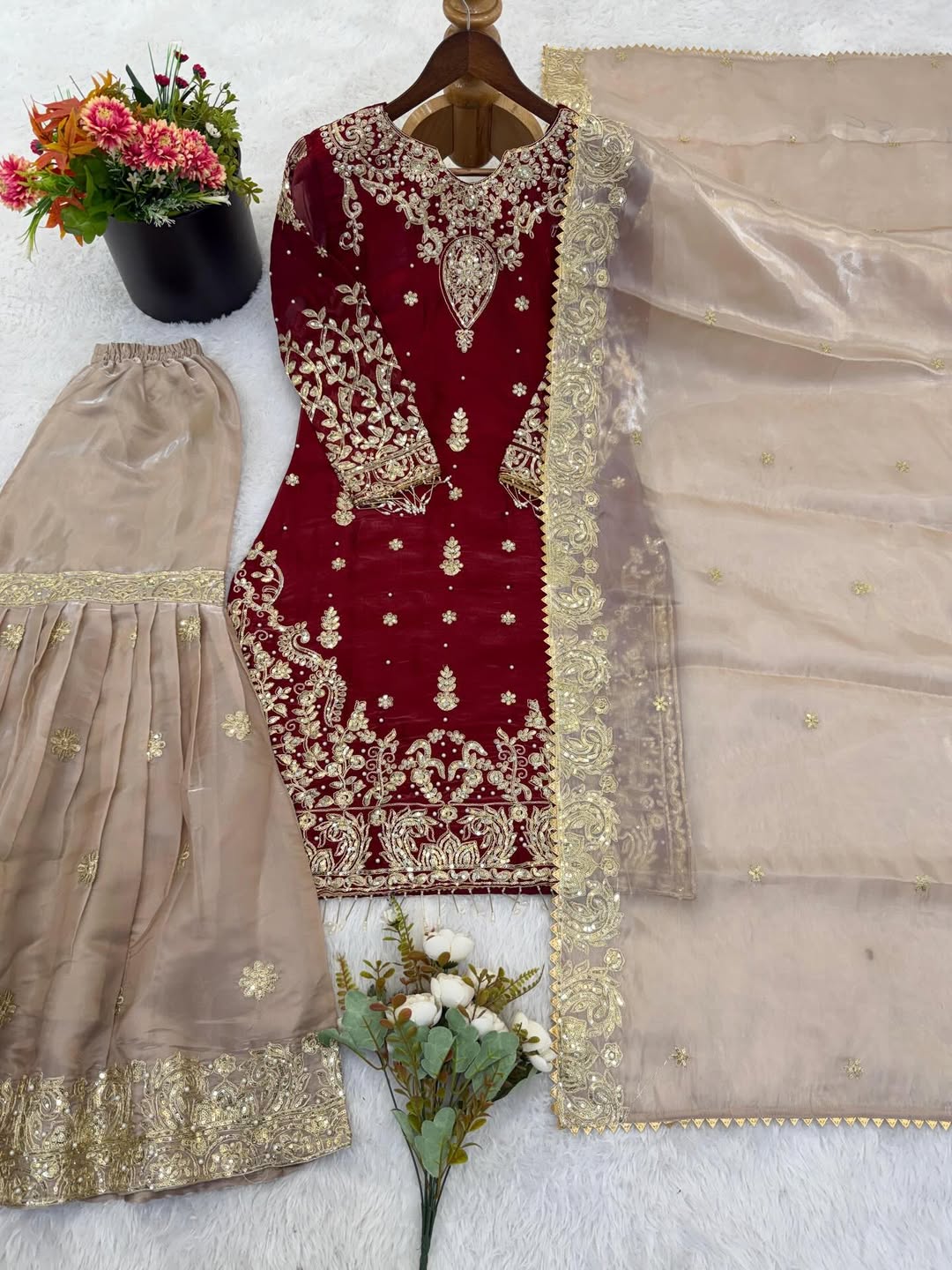 ✨ Designer Heavy Embroidered Kurti Sharara Set with Net Dupatta | Eid Special Party Wear Suit ✨