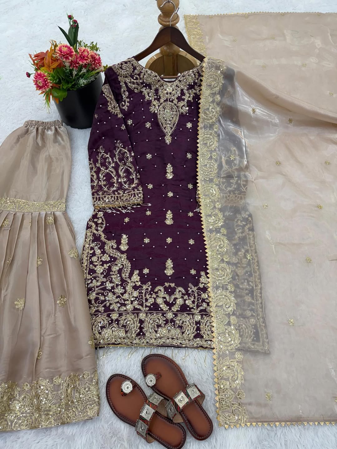 ✨ Designer Heavy Embroidered Kurti Sharara Set with Net Dupatta | Eid Special Party Wear Suit ✨