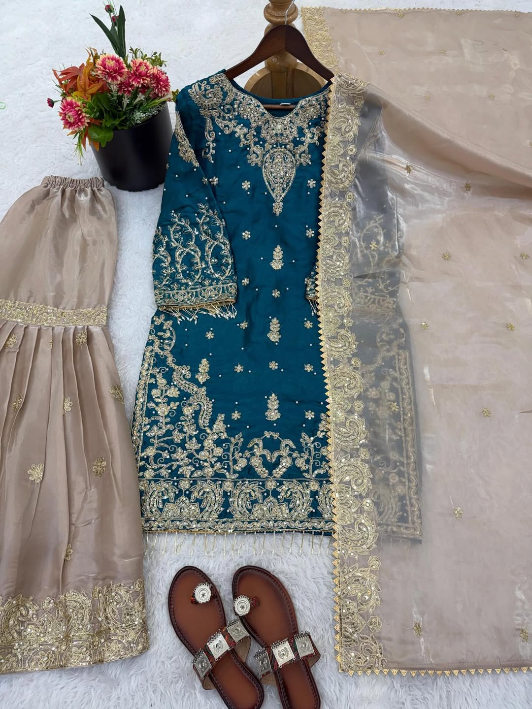 ✨ Designer Heavy Embroidered Kurti Sharara Set with Net Dupatta | Eid Special Party Wear Suit ✨