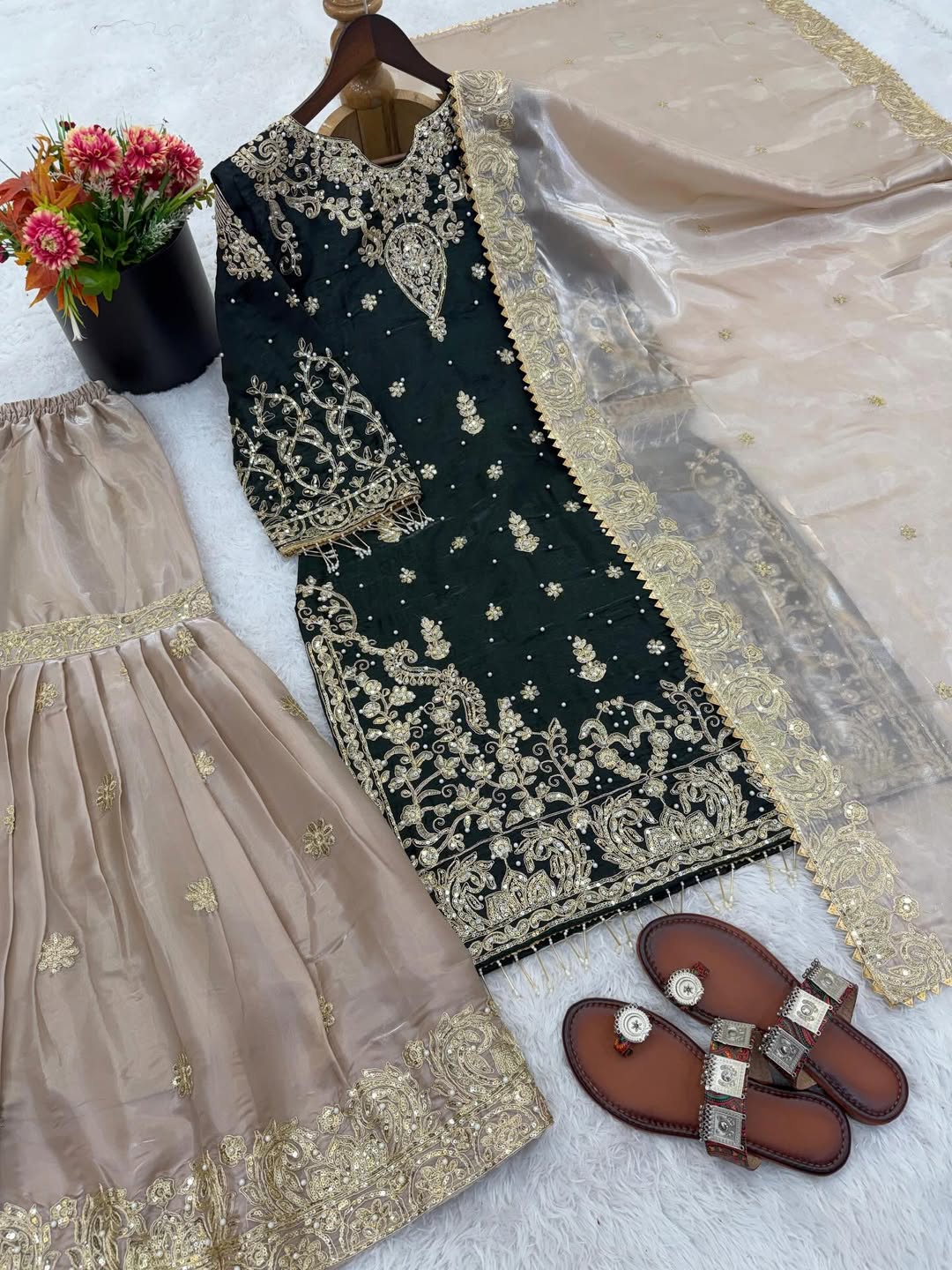 ✨ Designer Heavy Embroidered Kurti Sharara Set with Net Dupatta | Eid Special Party Wear Suit ✨
