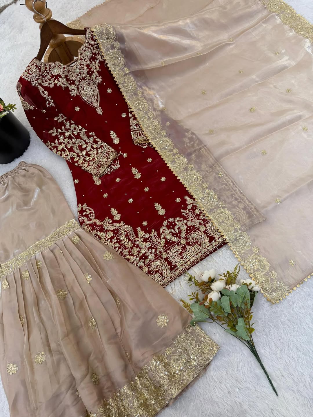 ✨ Designer Heavy Embroidered Kurti Sharara Set with Net Dupatta | Eid Special Party Wear Suit ✨