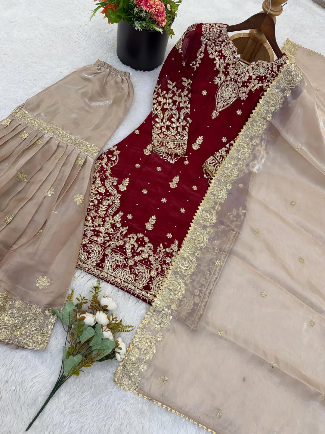 ✨ Designer Heavy Embroidered Kurti Sharara Set with Net Dupatta | Eid Special Party Wear Suit ✨