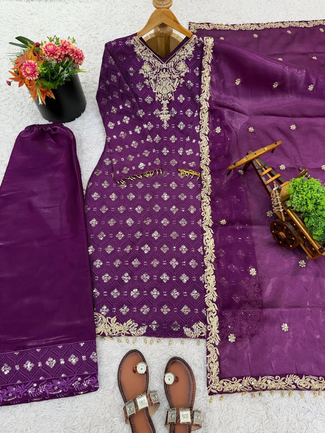 Designer Kurta Pant Set with Mirror Work & Dupatta | Festive Party Wear Ethnic Outfit for Women