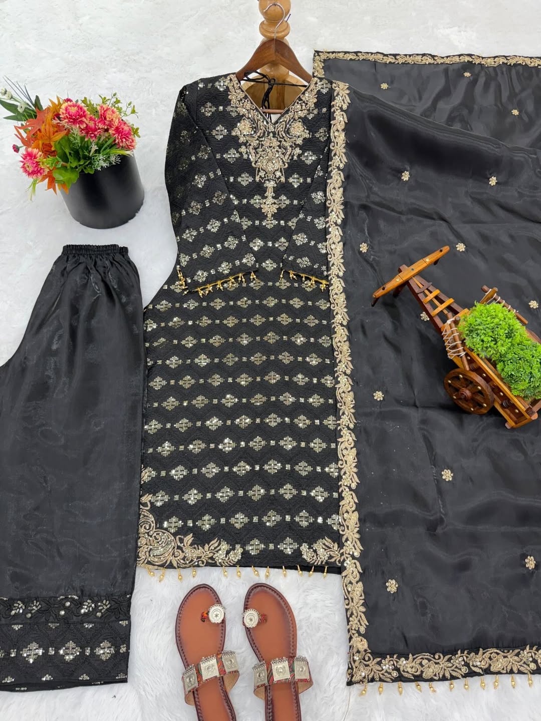 Designer Kurta Pant Set with Mirror Work & Dupatta | Festive Party Wear Ethnic Outfit for Women