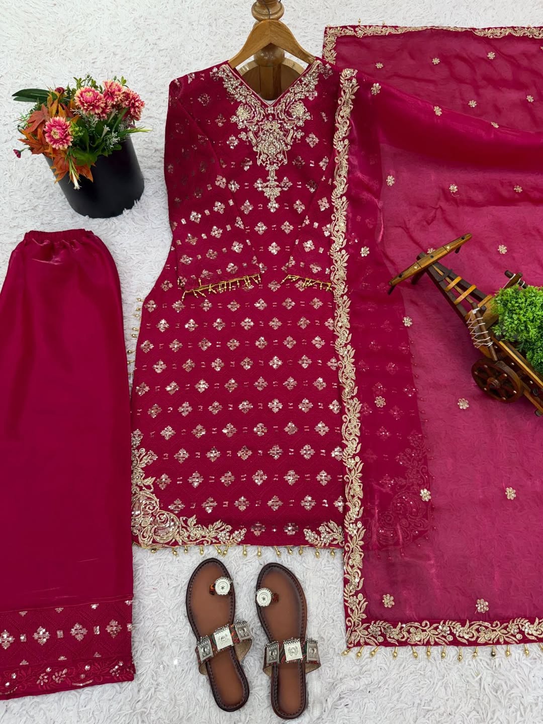 Designer Kurta Pant Set with Mirror Work & Dupatta | Festive Party Wear Ethnic Outfit for Women