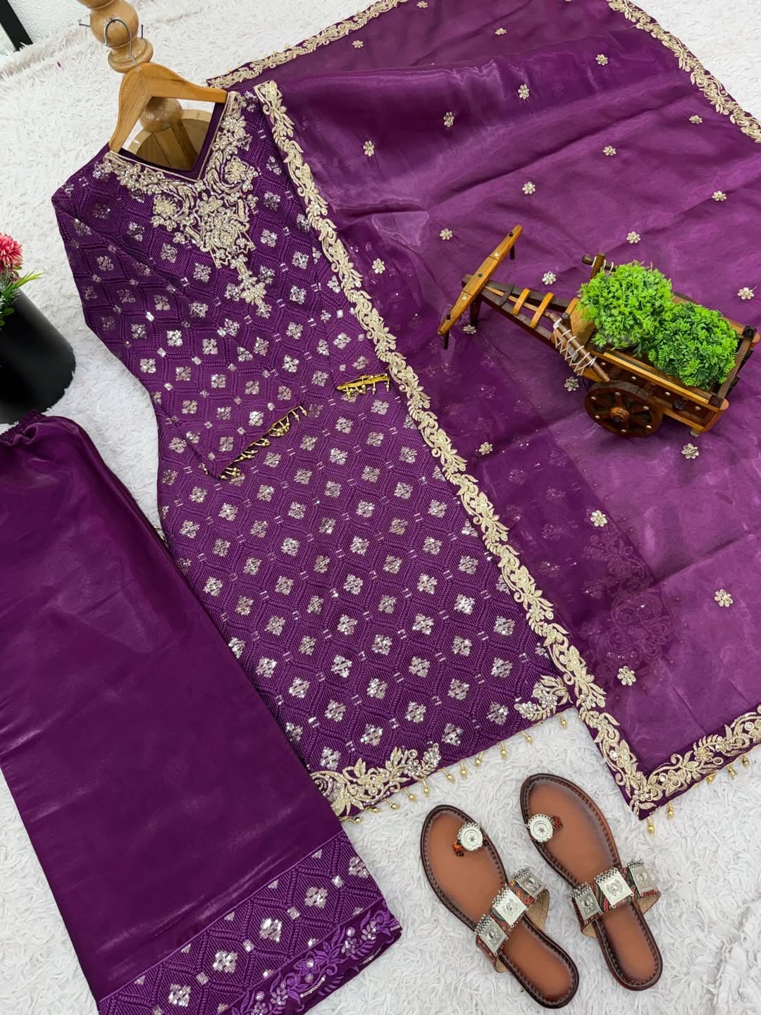 Designer Kurta Pant Set with Mirror Work & Dupatta | Festive Party Wear Ethnic Outfit for Women