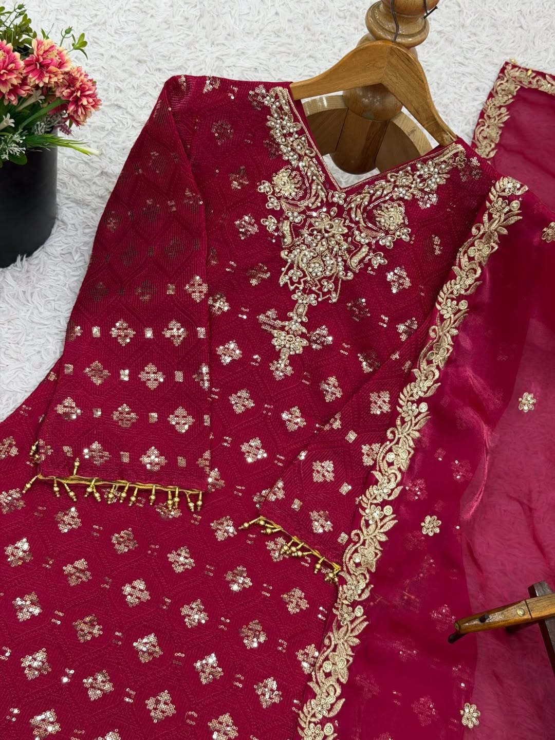 Designer Kurta Pant Set with Mirror Work & Dupatta | Festive Party Wear Ethnic Outfit for Women