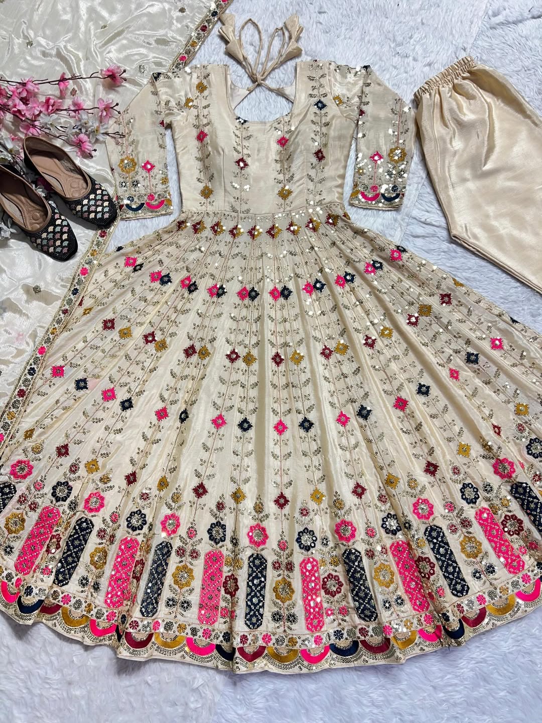 Ceram Colour Designer Kurta Pant Set with Mirror Work & Dupatta | Festive Party Wear Ethnic Outfit for Women