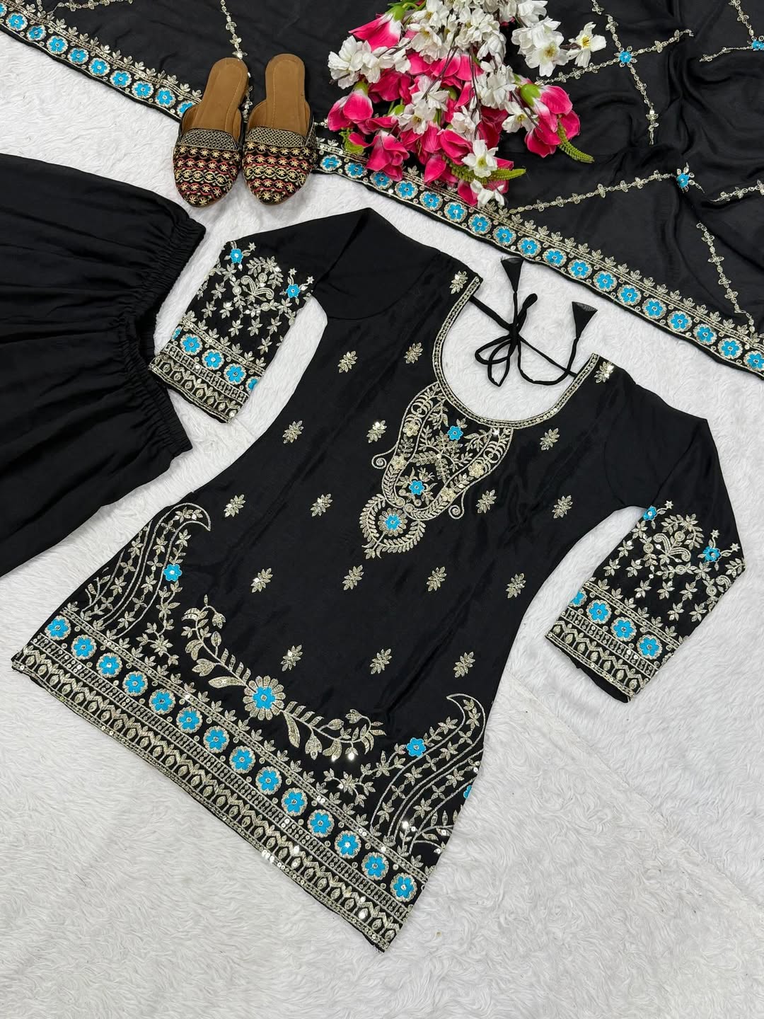 Black Designer Anarkali Suit Set with Heavy Embroidery & Dupatta | Party Wear Ethnic Dress for Women