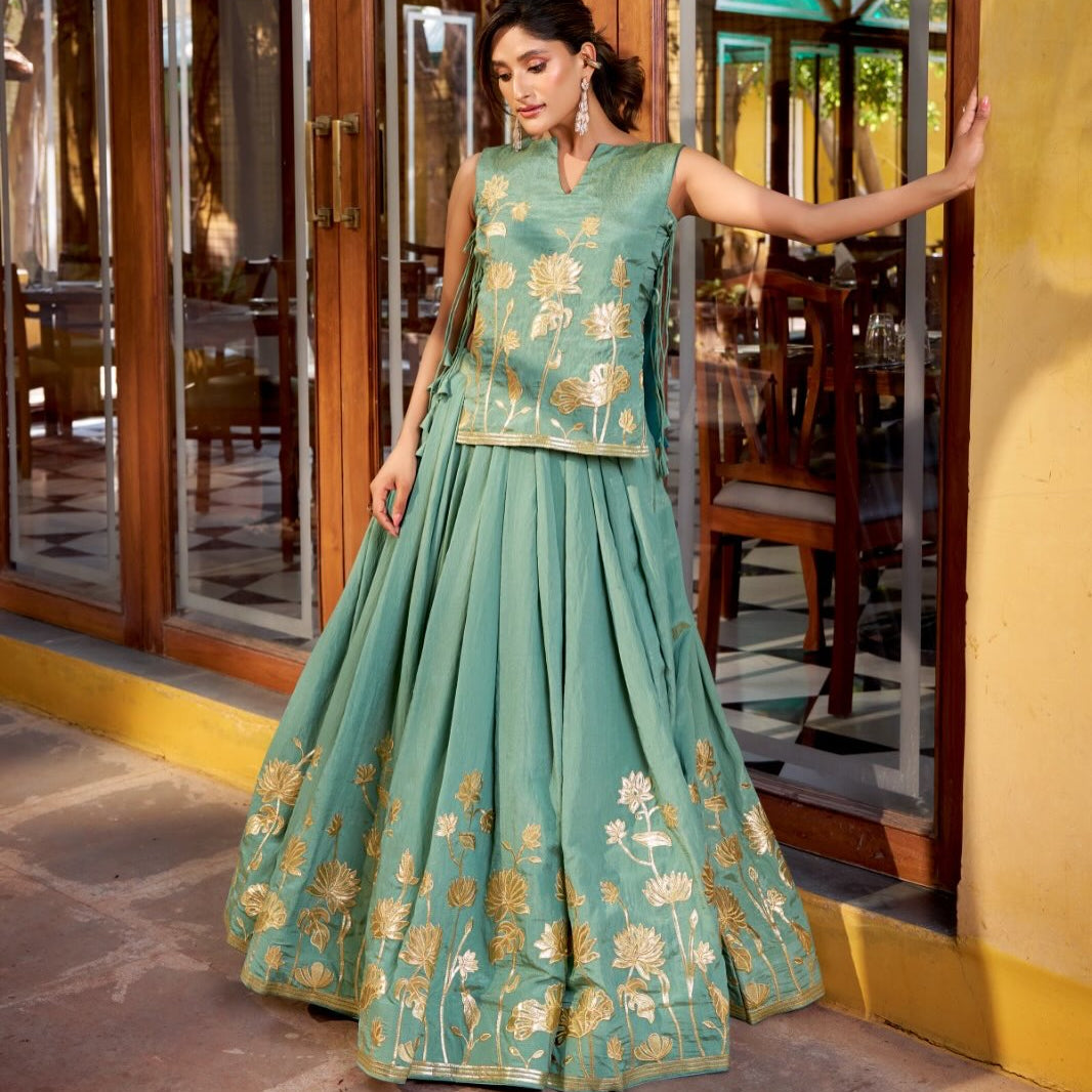 Designer Embroidered Co-ord Set for Women | Top & Flared Skirt Set | Festive & Party Wear Ethnic Outfit