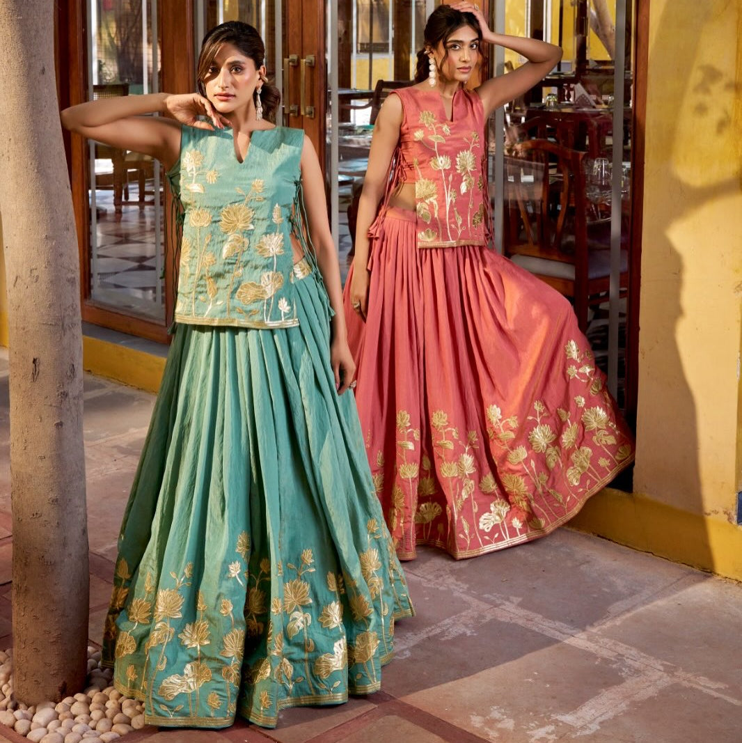 Designer Embroidered Co-ord Set for Women | Top & Flared Skirt Set | Festive & Party Wear Ethnic Outfit