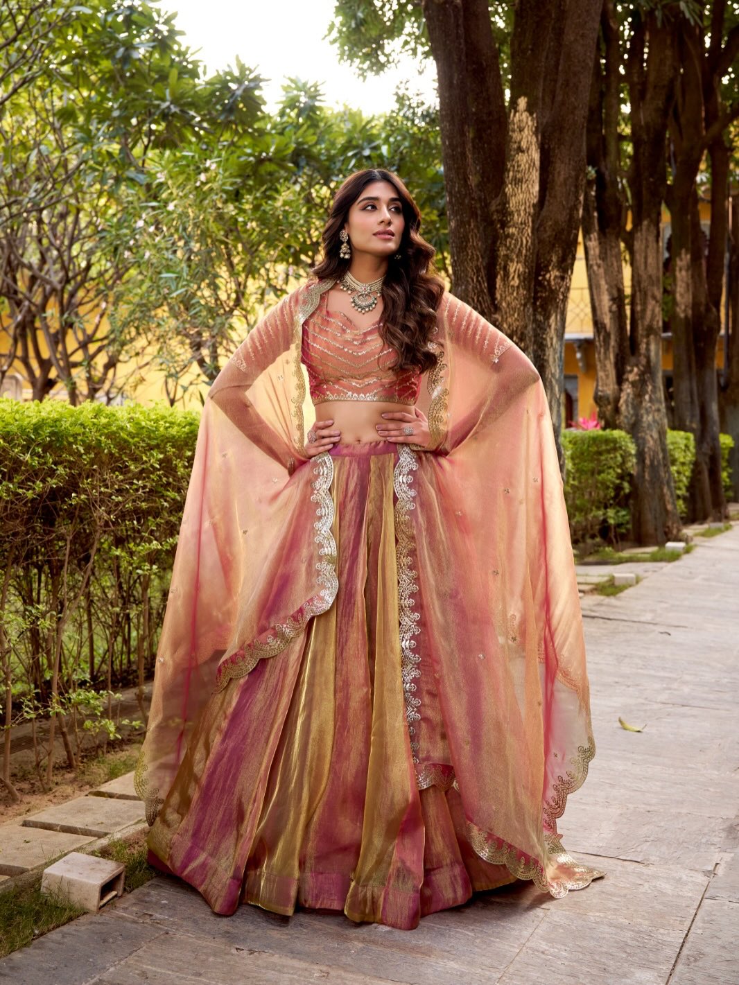 Pastel Peach Pink Lehenga Choli Set with Dupatta | Indian Wedding Party Wear | Designer Bridal Lehenga