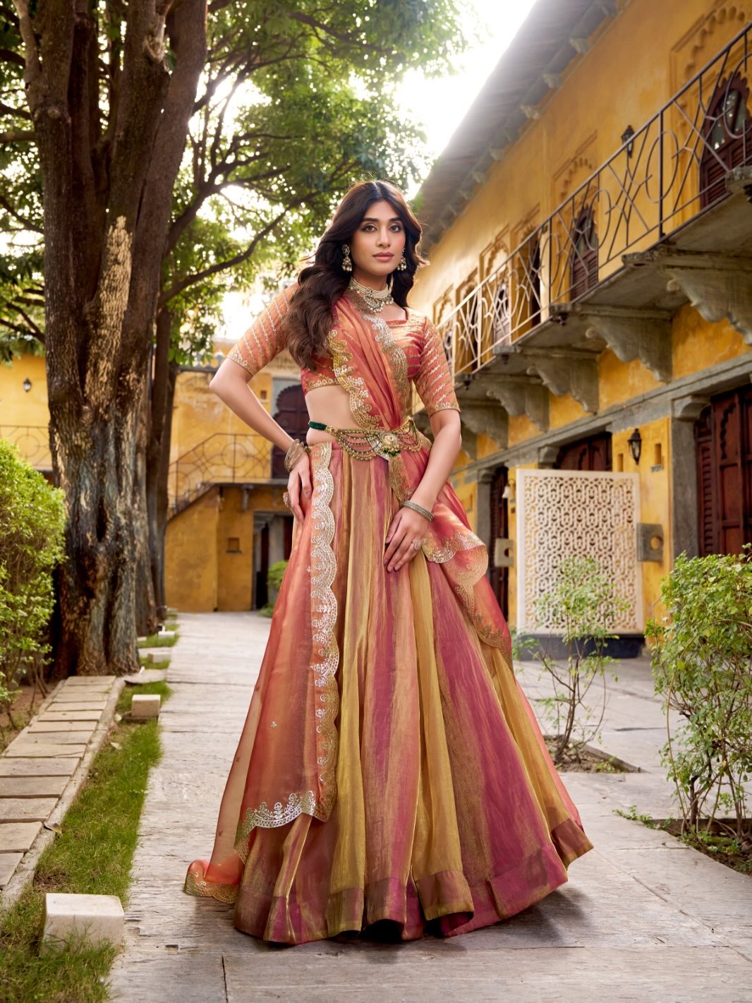 Pastel Peach Pink Lehenga Choli Set with Dupatta | Indian Wedding Party Wear | Designer Bridal Lehenga
